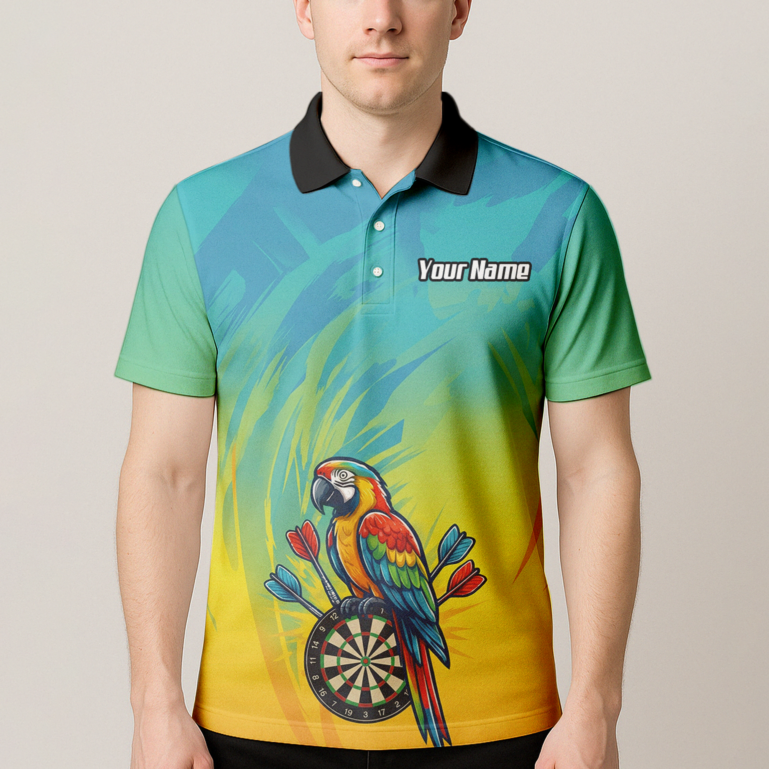 Personalised Tropical Parrot Dart Jersey Polo and Zipper For Men Custom Macaw Bird Blue Yellow B1654