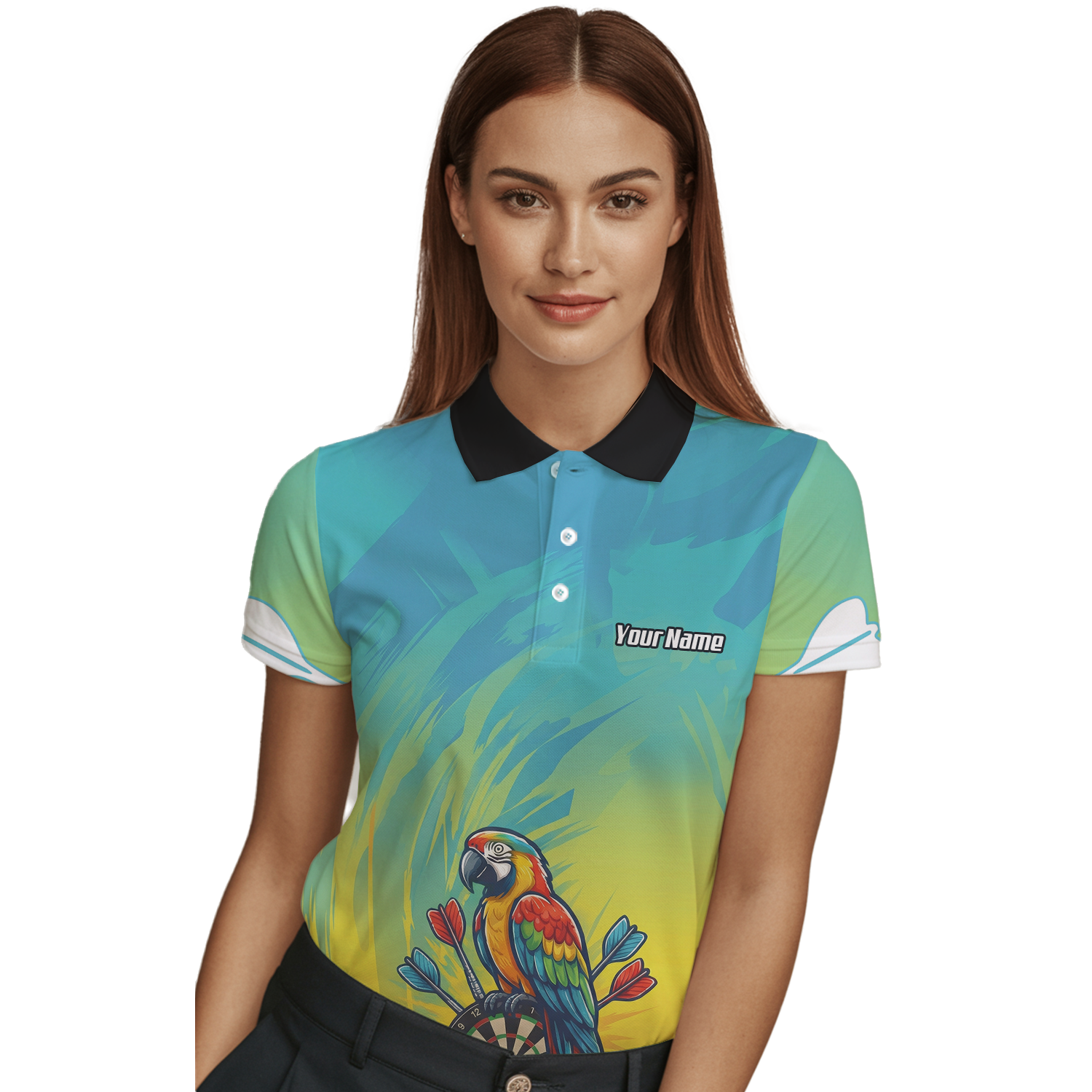 Personalised Tropical Parrot Dart Jersey Polo and Zipper For Women Custom Macaw Bird Blue Yellow B1654