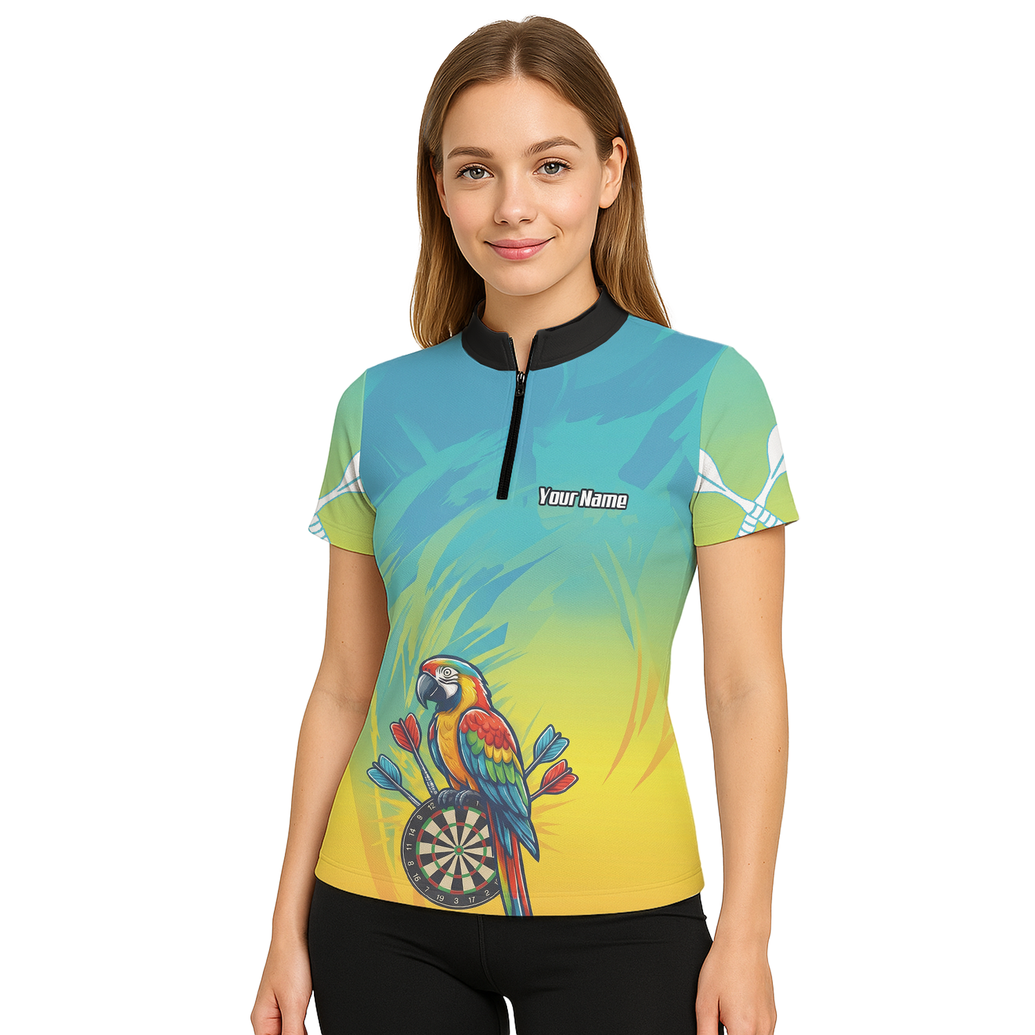 Personalised Tropical Parrot Dart Jersey Polo and Zipper For Women Custom Macaw Bird Blue Yellow B1654