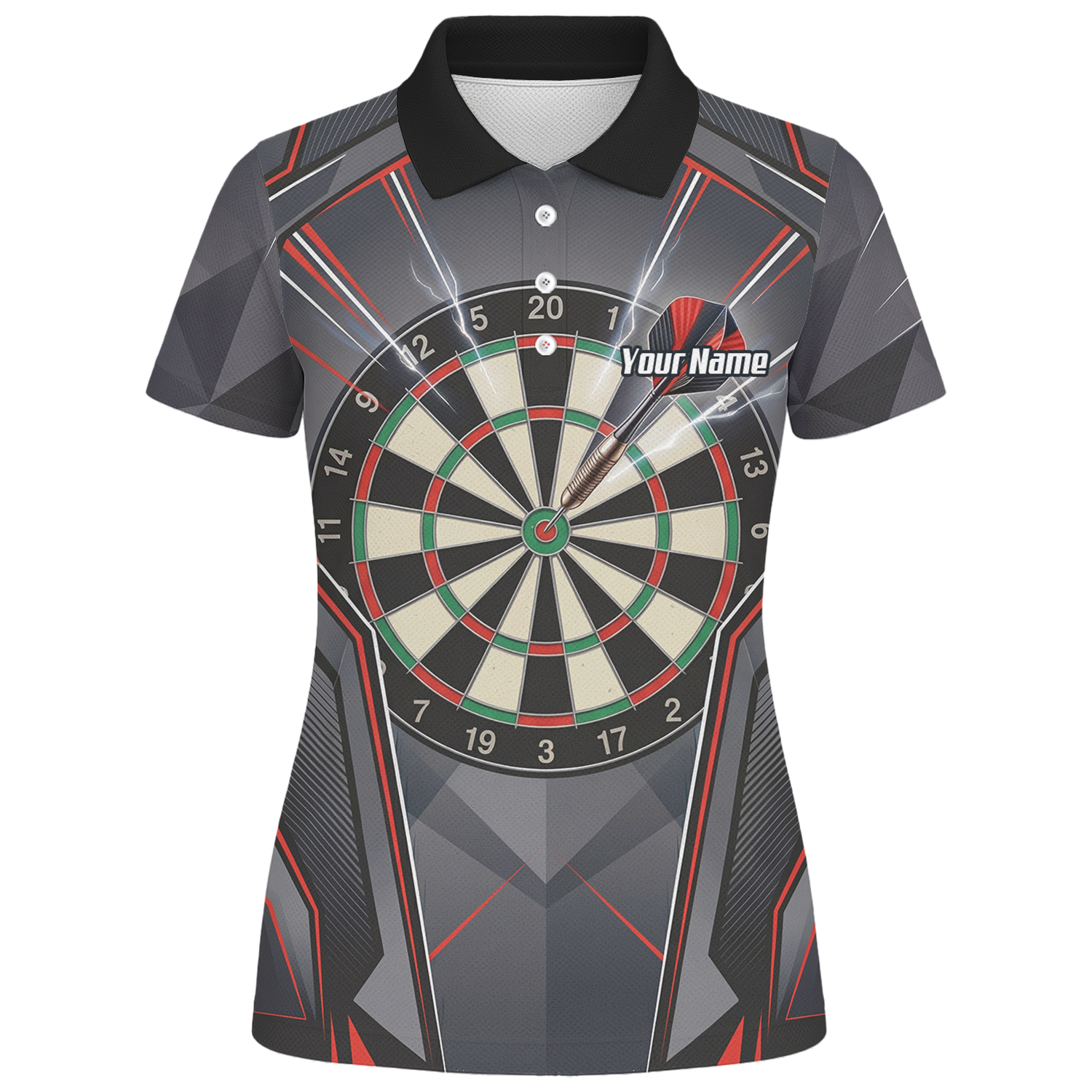 Personalised Dartboard Dart Jersey for Women Custom Name and Team Polo Shirt Grey Red Black B4204