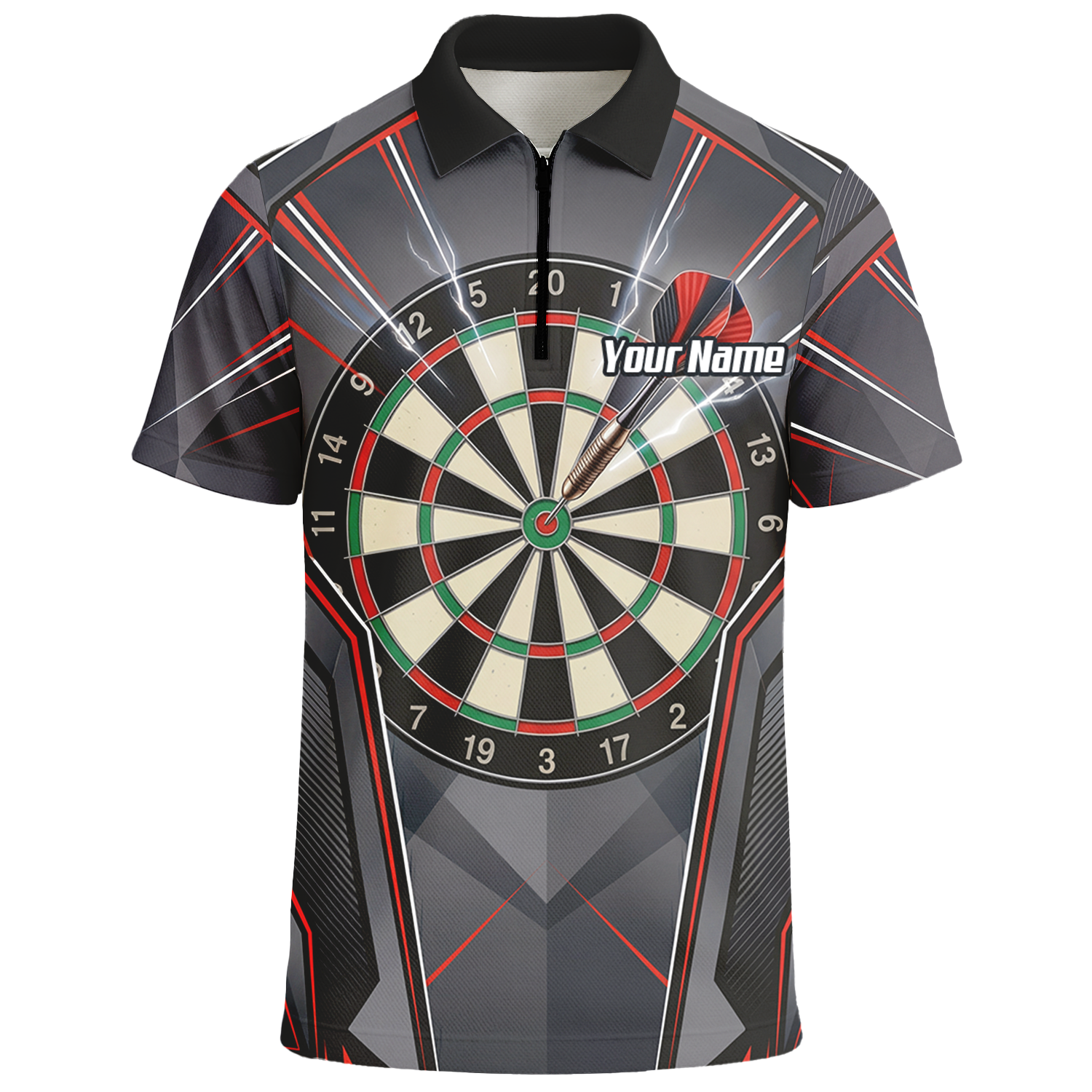 Personalised Dartboard Dart Jersey for Men Custom Name and Team Polo Shirt Grey Red Black B4204