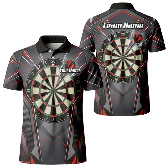 Personalised Dartboard Dart Jersey for Men Custom Name and Team Polo Shirt Grey Red Black B4204