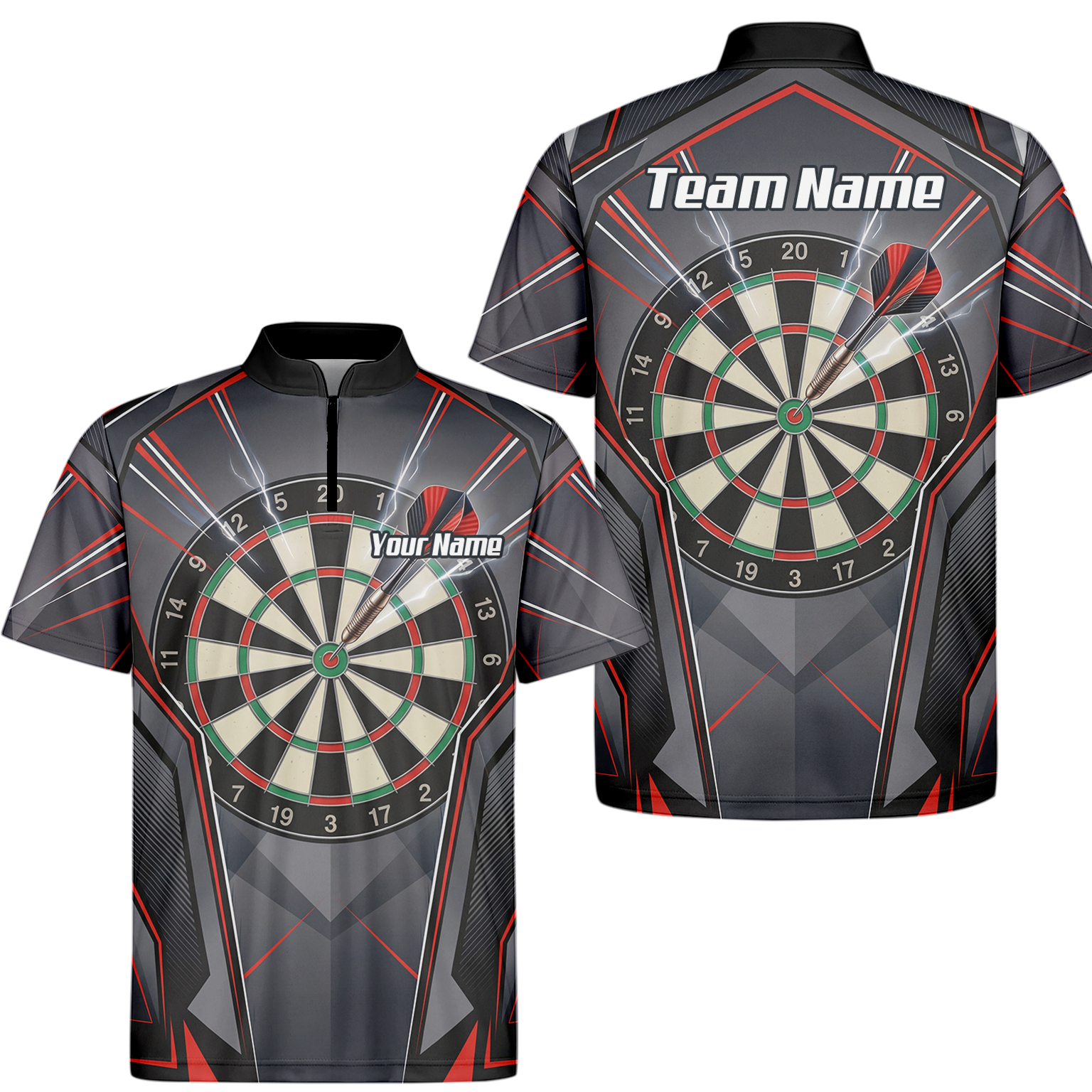 Personalised Dartboard Dart Jersey for Men Custom Name and Team Polo Shirt Grey Red Black B4204