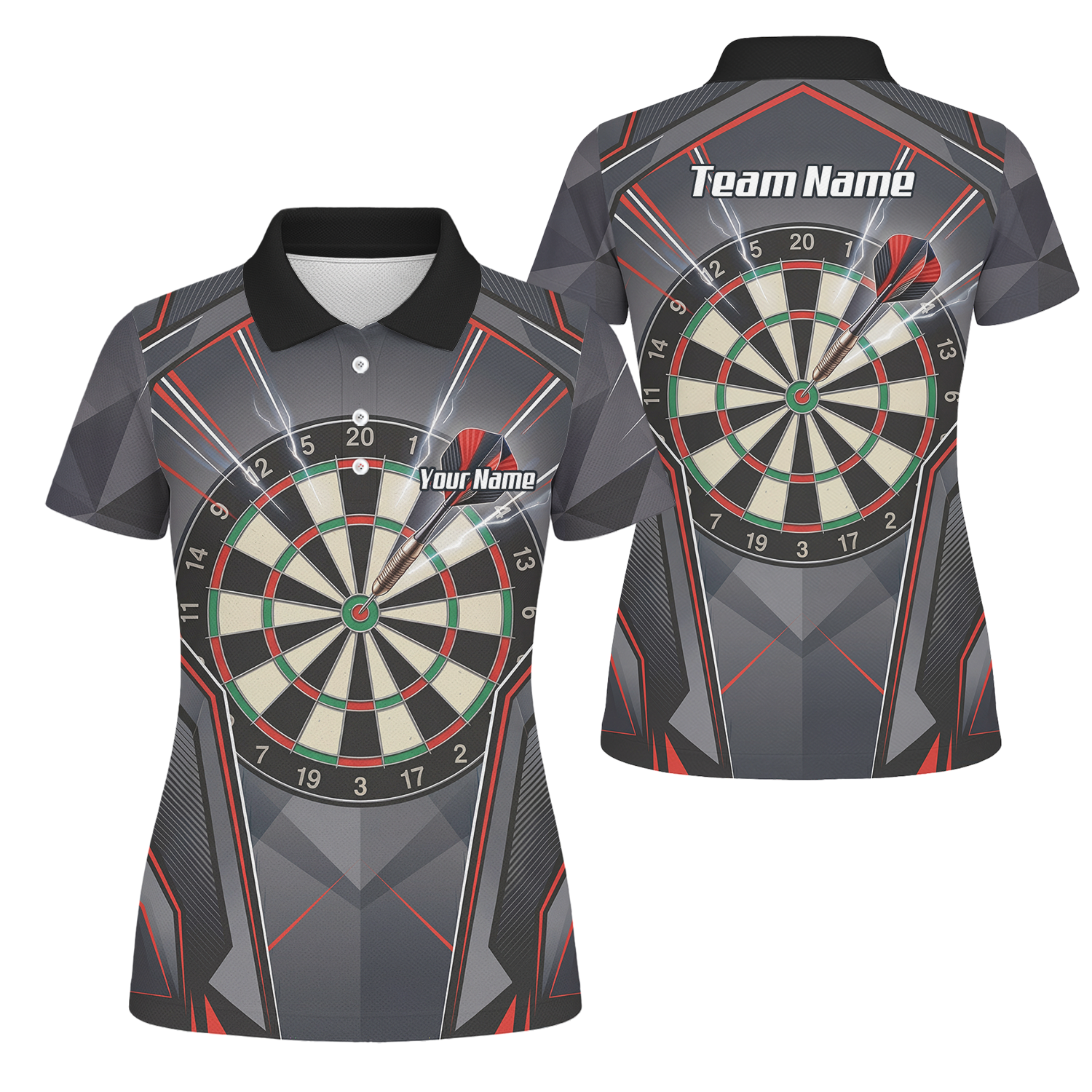 Personalised Dartboard Dart Jersey for Women Custom Name and Team Polo Shirt Grey Red Black B4204