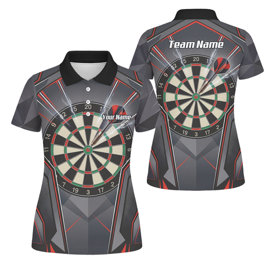 Personalised Dartboard Dart Jersey for Women Custom Name and Team Polo Shirt Grey Red Black B4204