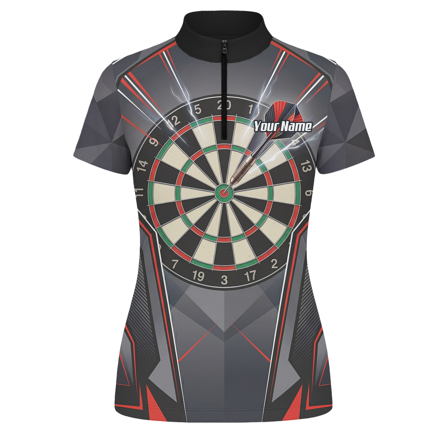 Personalised Dartboard Dart Jersey for Women Custom Name and Team Polo Shirt Grey Red Black B4204