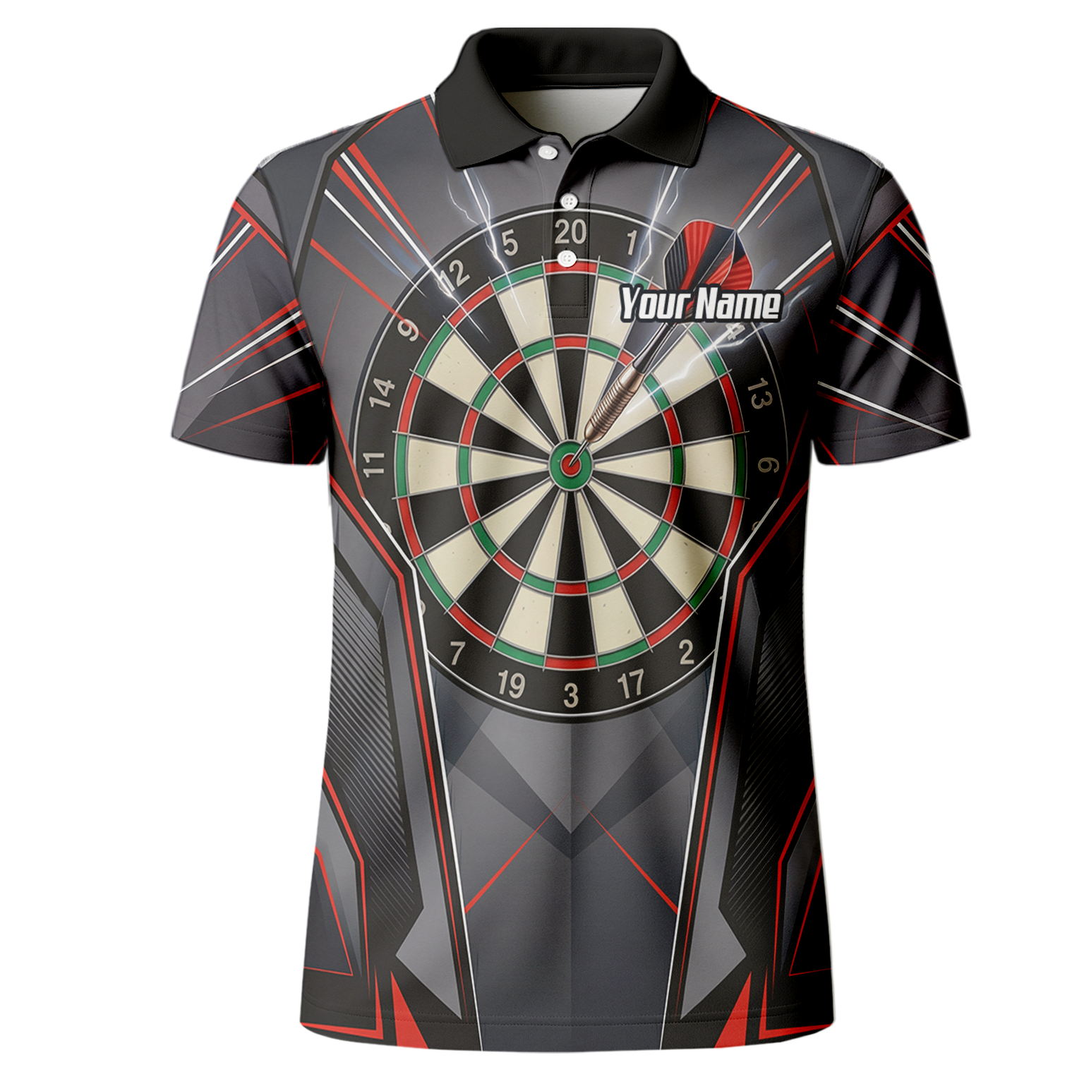 Personalised Dartboard Dart Jersey for Men Custom Name and Team Polo Shirt Grey Red Black B4204