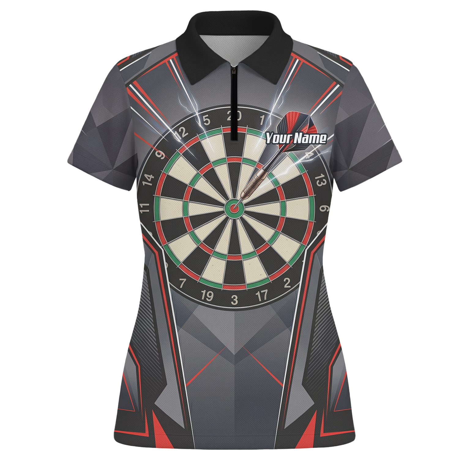 Personalised Dartboard Dart Jersey for Women Custom Name and Team Polo Shirt Grey Red Black B4204