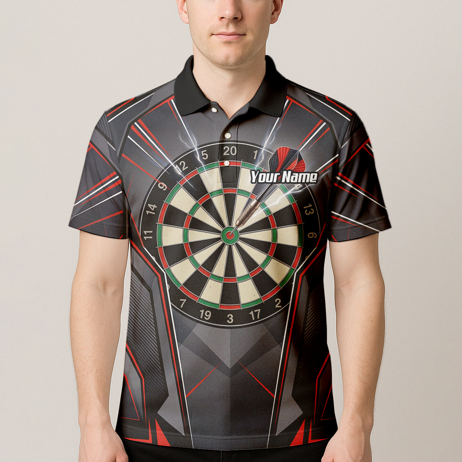 Personalised Dartboard Dart Jersey for Men Custom Name and Team Polo Shirt Grey Red Black B4204