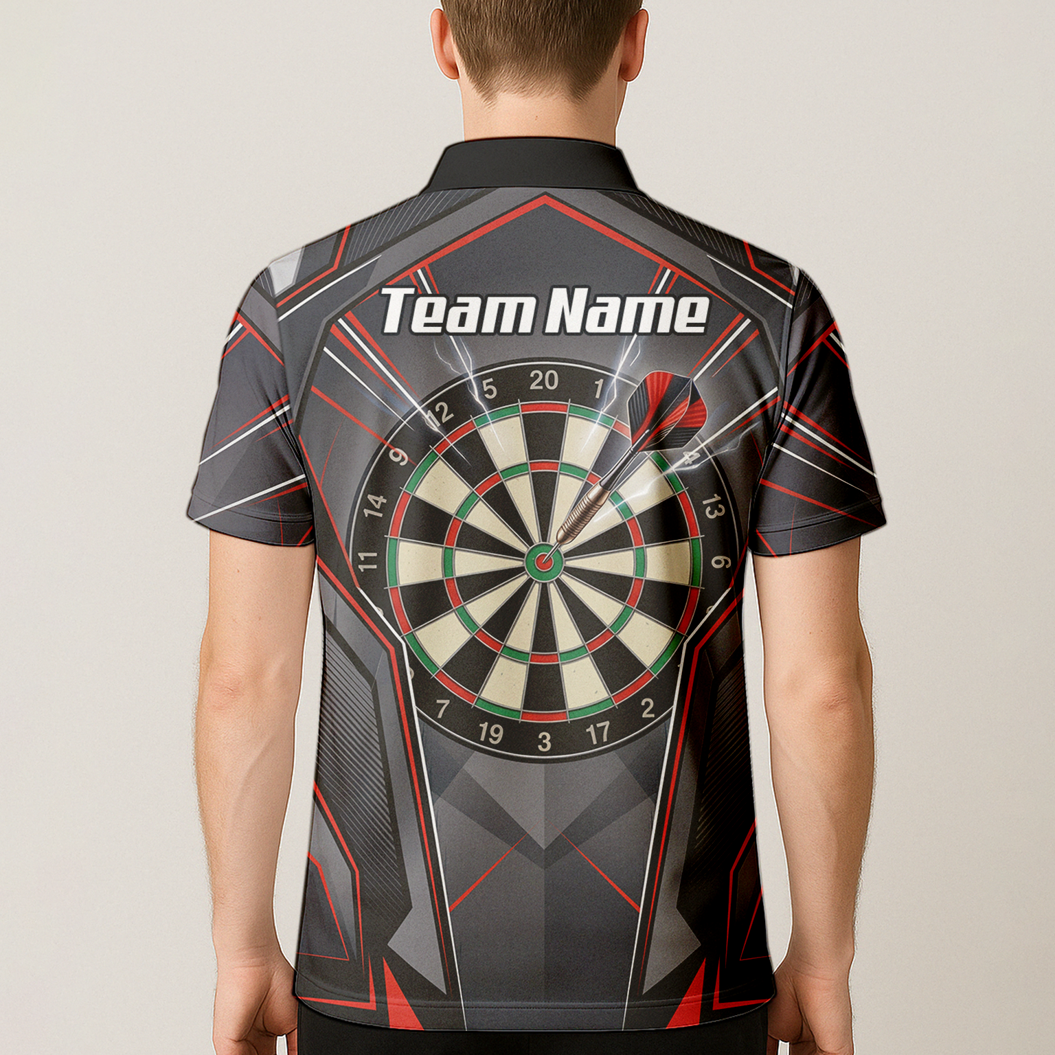 Personalised Dartboard Dart Jersey for Men Custom Name and Team Polo Shirt Grey Red Black B4204