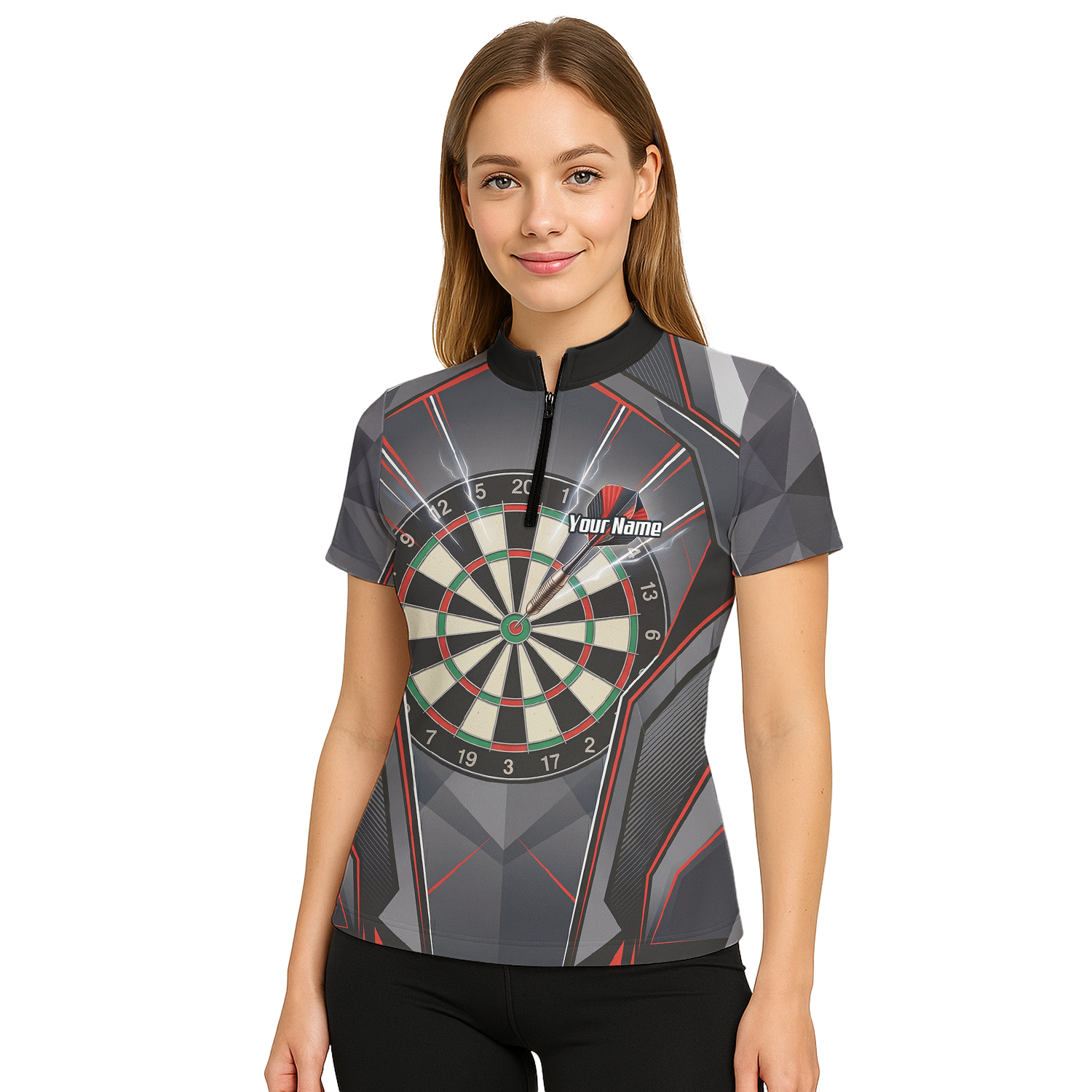 Personalised Dartboard Dart Jersey for Women Custom Name and Team Polo Shirt Grey Red Black B4204