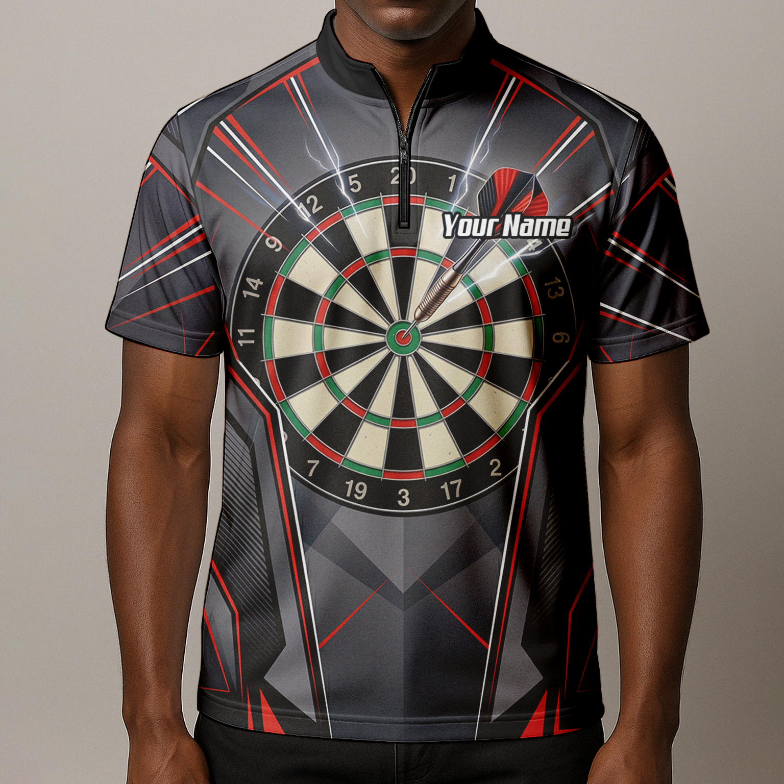 Personalised Dartboard Dart Jersey for Men Custom Name and Team Polo Shirt Grey Red Black B4204