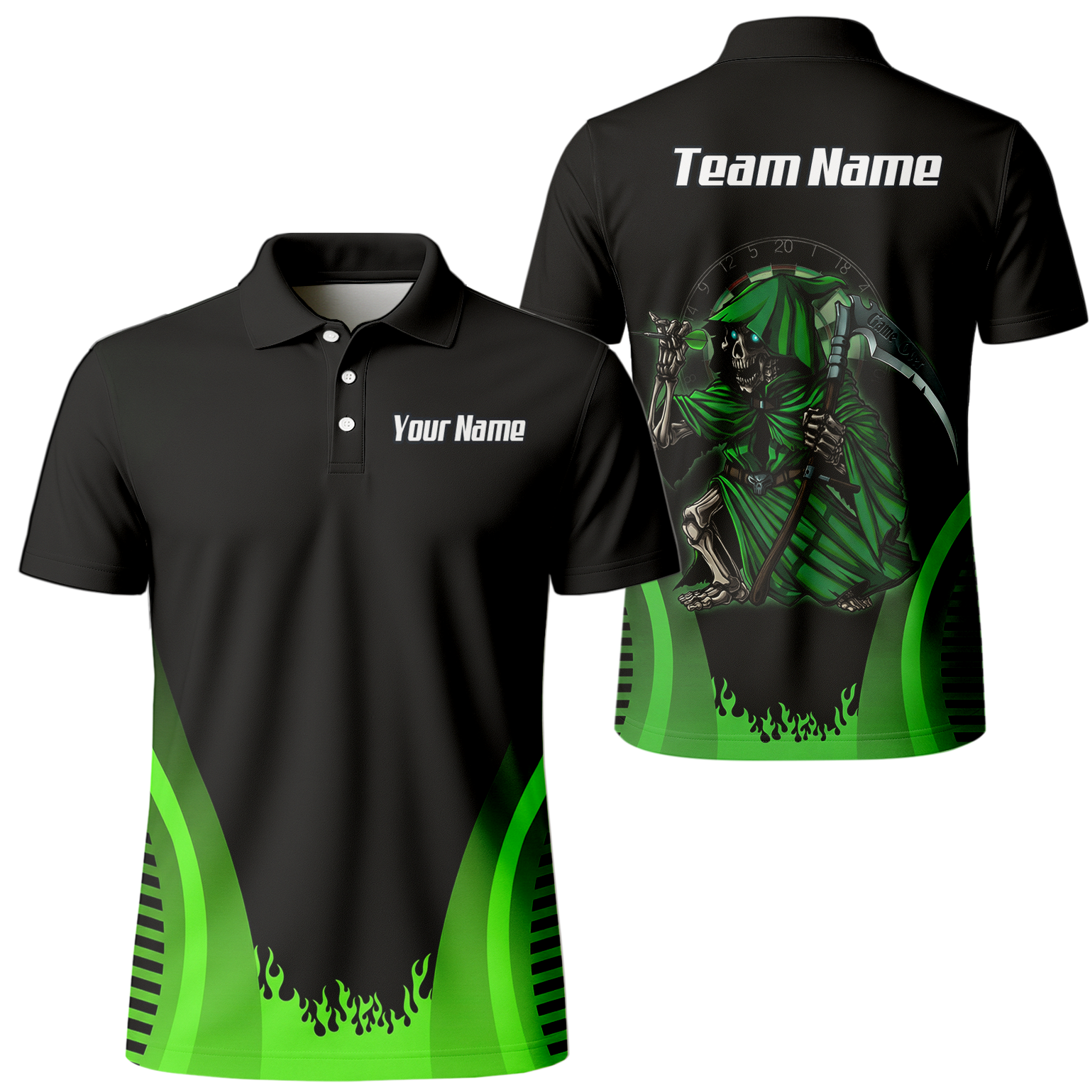 Personalised Grim Reaper Dart Jersey Polo and Zipper Black Green For Men B4487 - Polo Yes