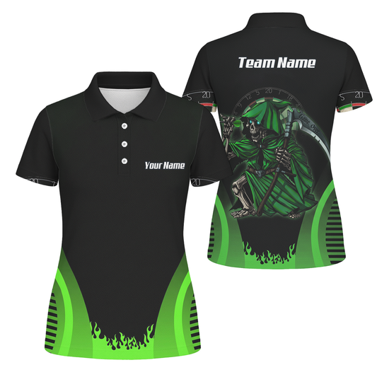 Personalised Grim Reaper Dart Jersey Polo and Zipper Black Green For Women B4487 - Polo Yes