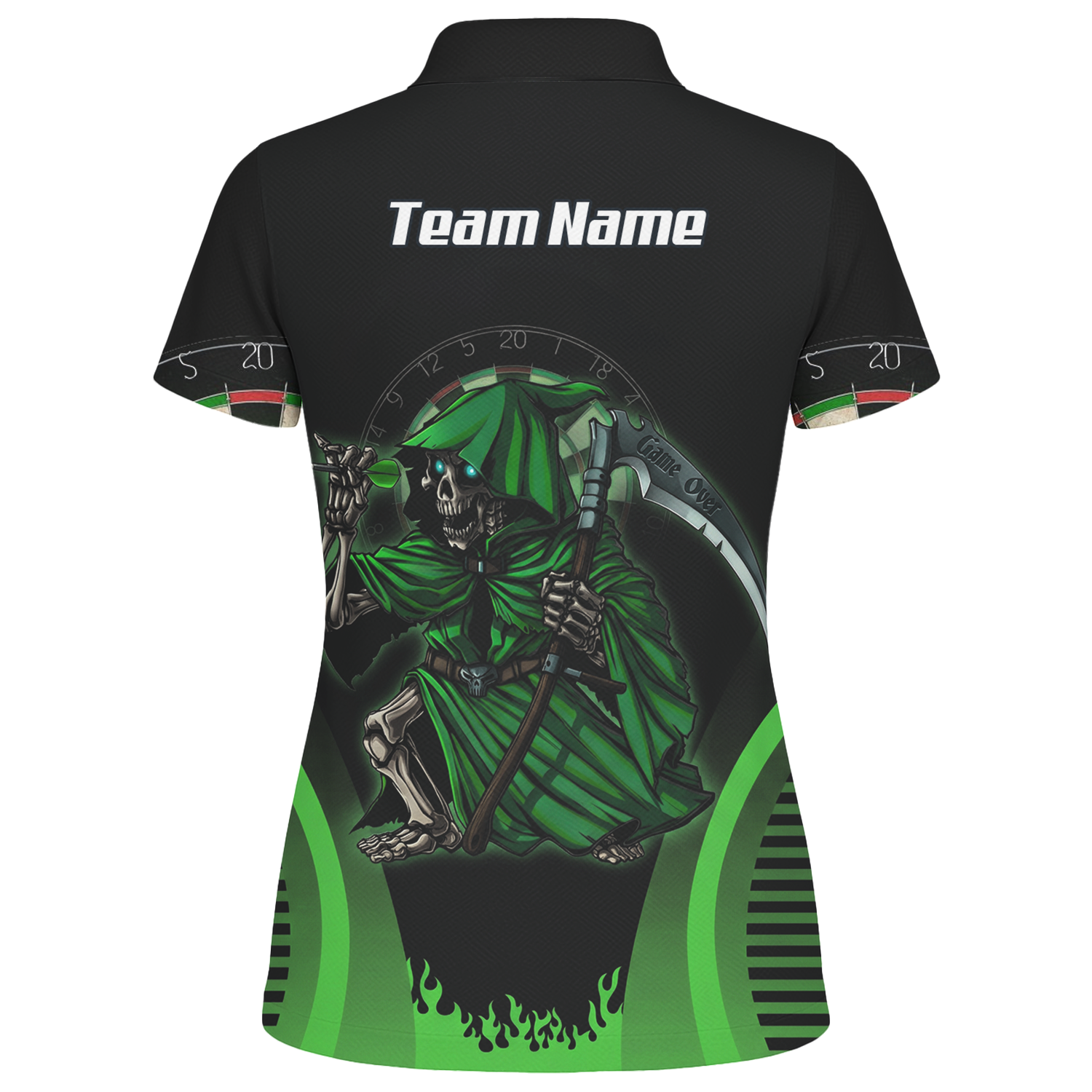 Personalised Grim Reaper Dart Jersey Polo and Zipper Black Green For Women B4487