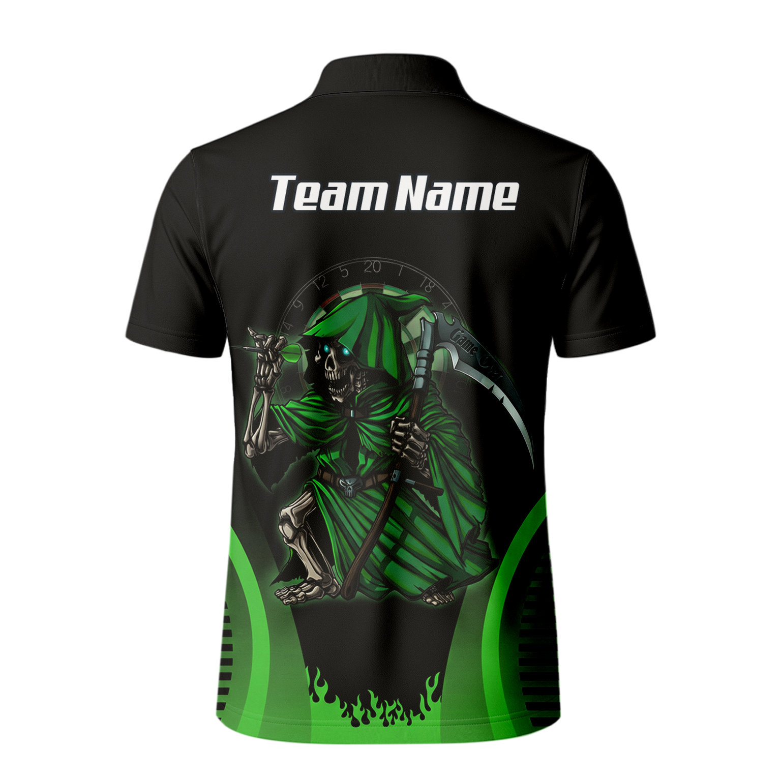 Personalised Grim Reaper Dart Jersey Polo and Zipper Black Green For Men B4487