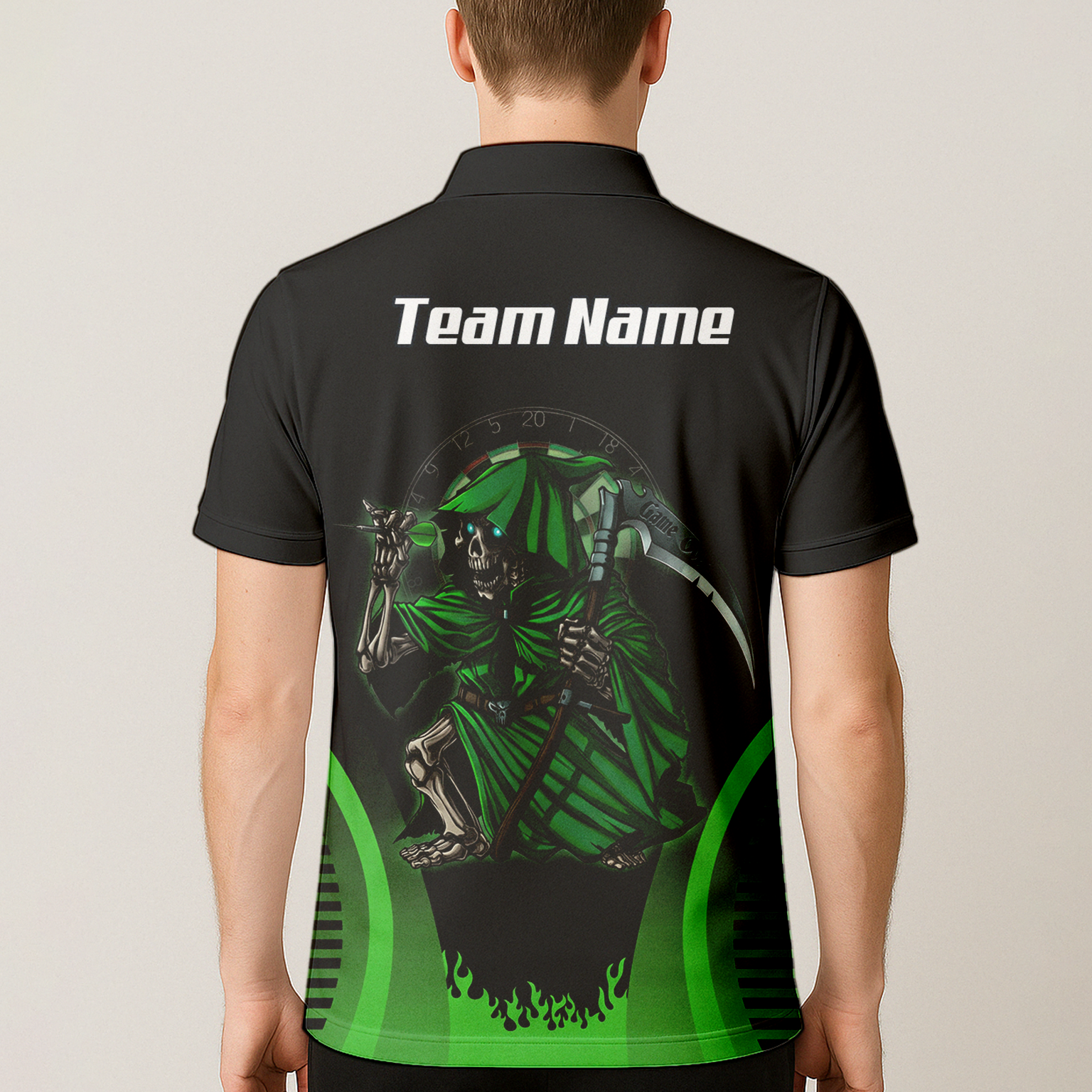 Personalised Grim Reaper Dart Jersey Polo and Zipper Black Green For Men B4487