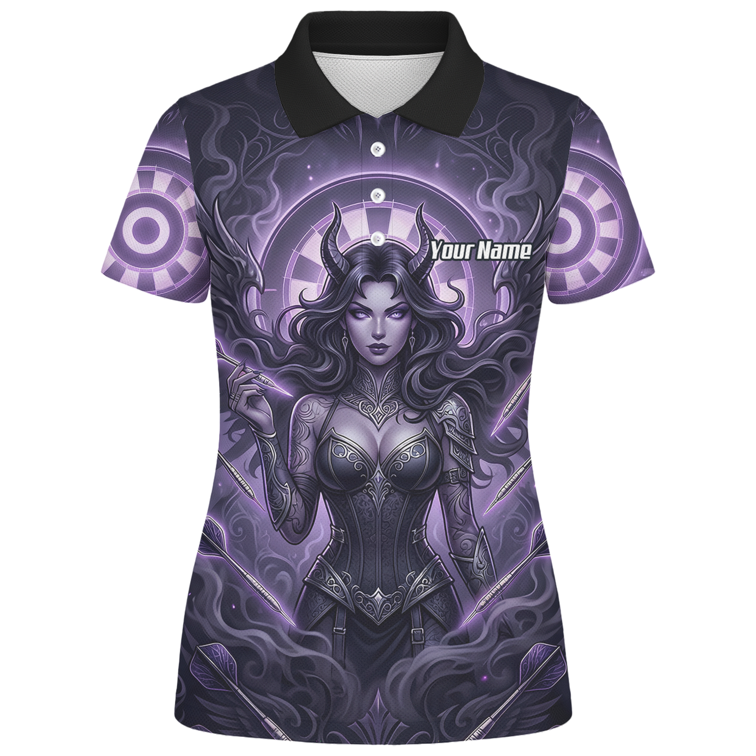 Personalised Purple Demon Queen Dart Jersey for Women, Custom Gothic Fantasy Darts Shirt Polo Neck B5075
