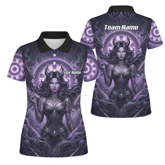 Personalised Purple Demon Queen Dart Jersey for Women, Custom Gothic Fantasy Darts Shirt Polo Neck B5075