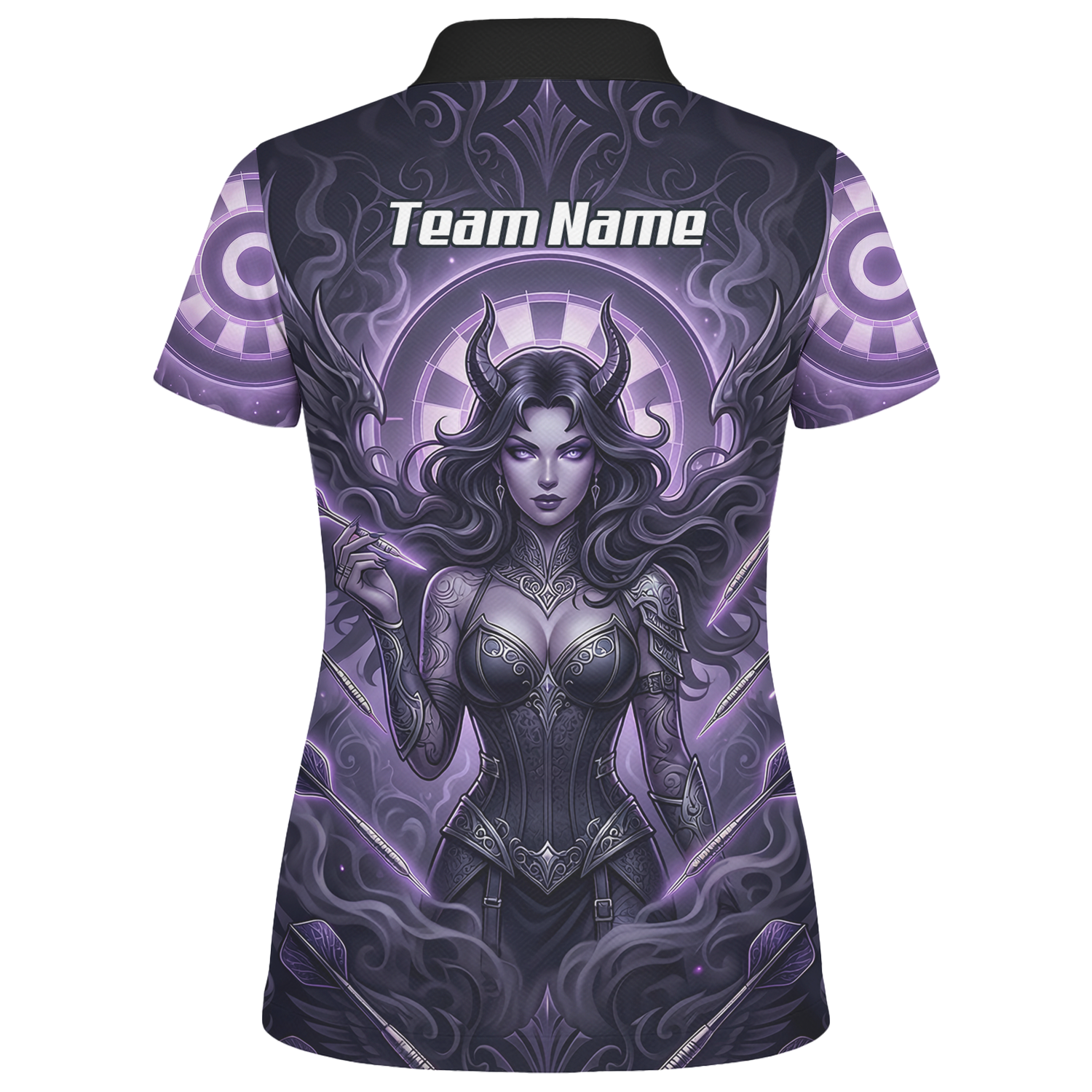 Personalised Purple Demon Queen Dart Jersey for Women, Custom Gothic Fantasy Darts Shirt Polo Neck B5075