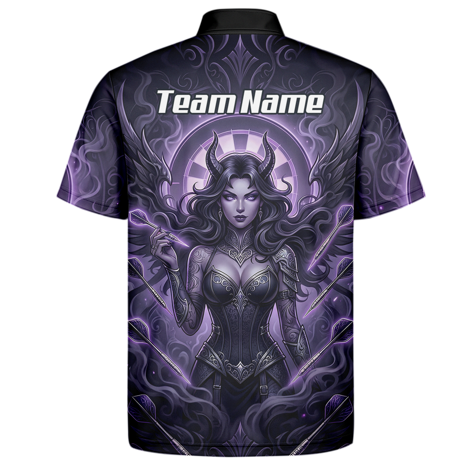 Personalised Purple Demon Queen Dart Jersey for Men, Custom Gothic Fantasy Darts Shirt Polo Neck B5075