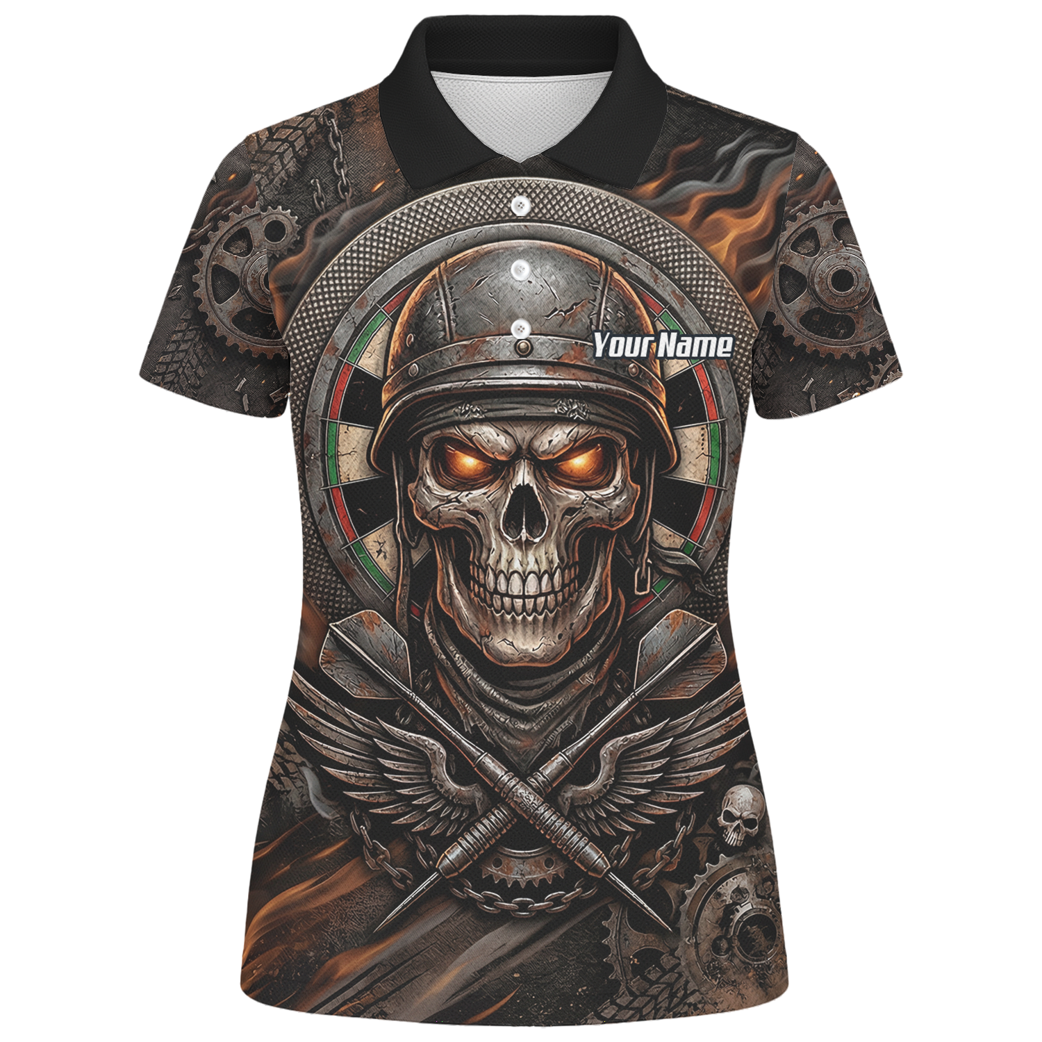 Personalised Skull Helmet Dart Jersey for Women Custom Name Darts Polo Shirt Fire Flame Sublimation Design B5126