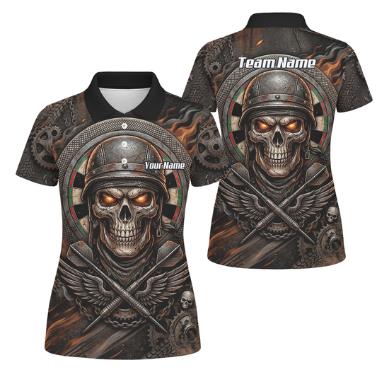 Personalised Skull Helmet Dart Jersey for Women Custom Name Darts Polo Shirt Fire Flame Sublimation Design B5126