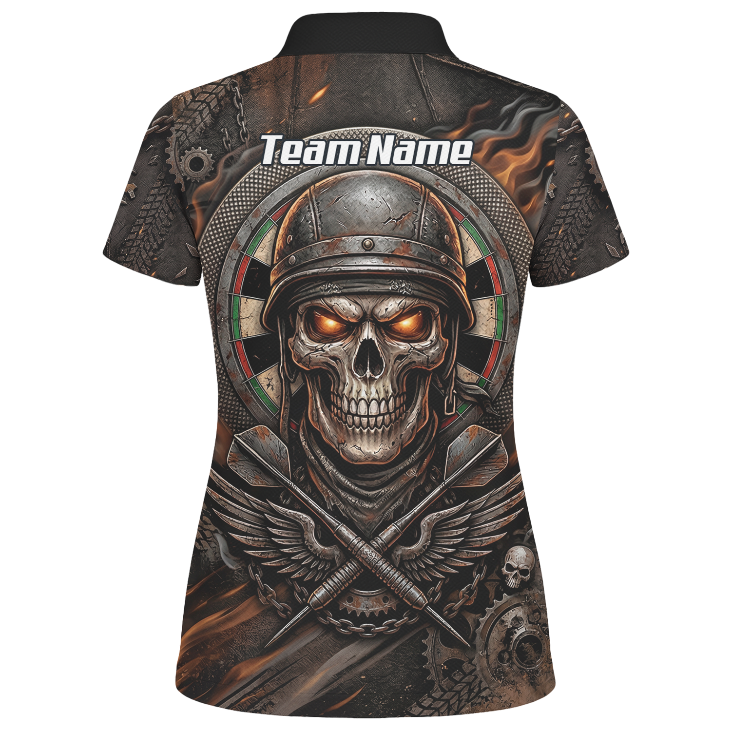 Personalised Skull Helmet Dart Jersey for Women Custom Name Darts Polo Shirt Fire Flame Sublimation Design B5126