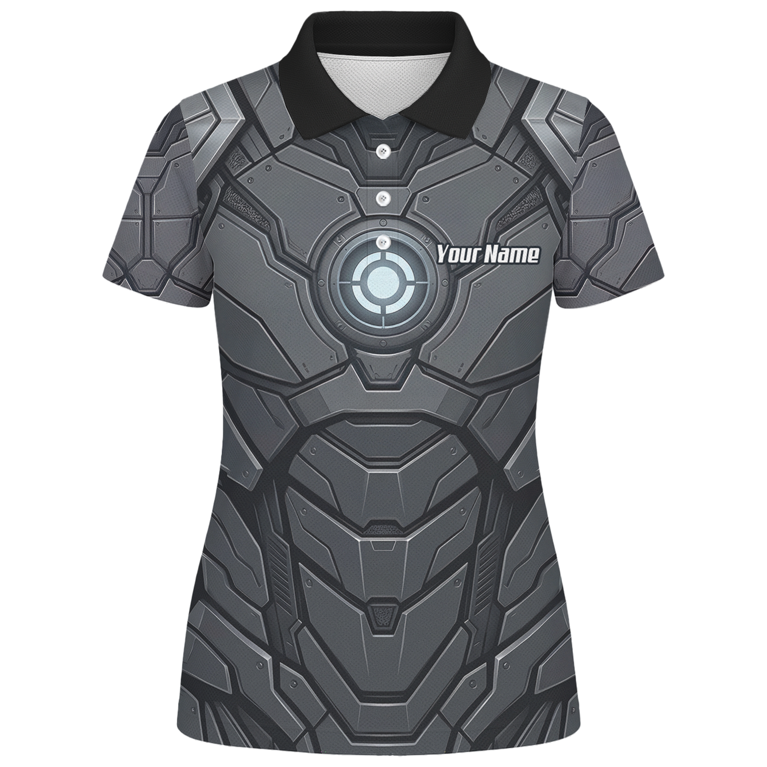 Personalised Women's Cybernetic Robot Armor Dart Jersey Custom Name Team Polo Shirt Grey Black C3855