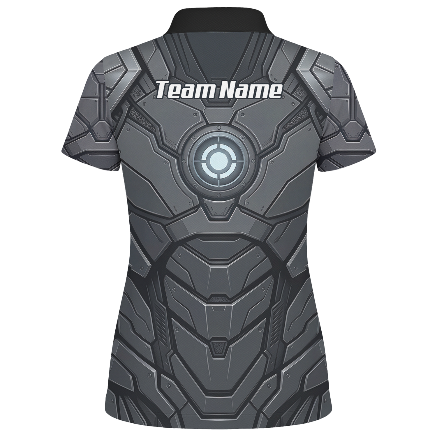 Personalised Women's Cybernetic Robot Armor Dart Jersey Custom Name Team Polo Shirt Grey Black C3855