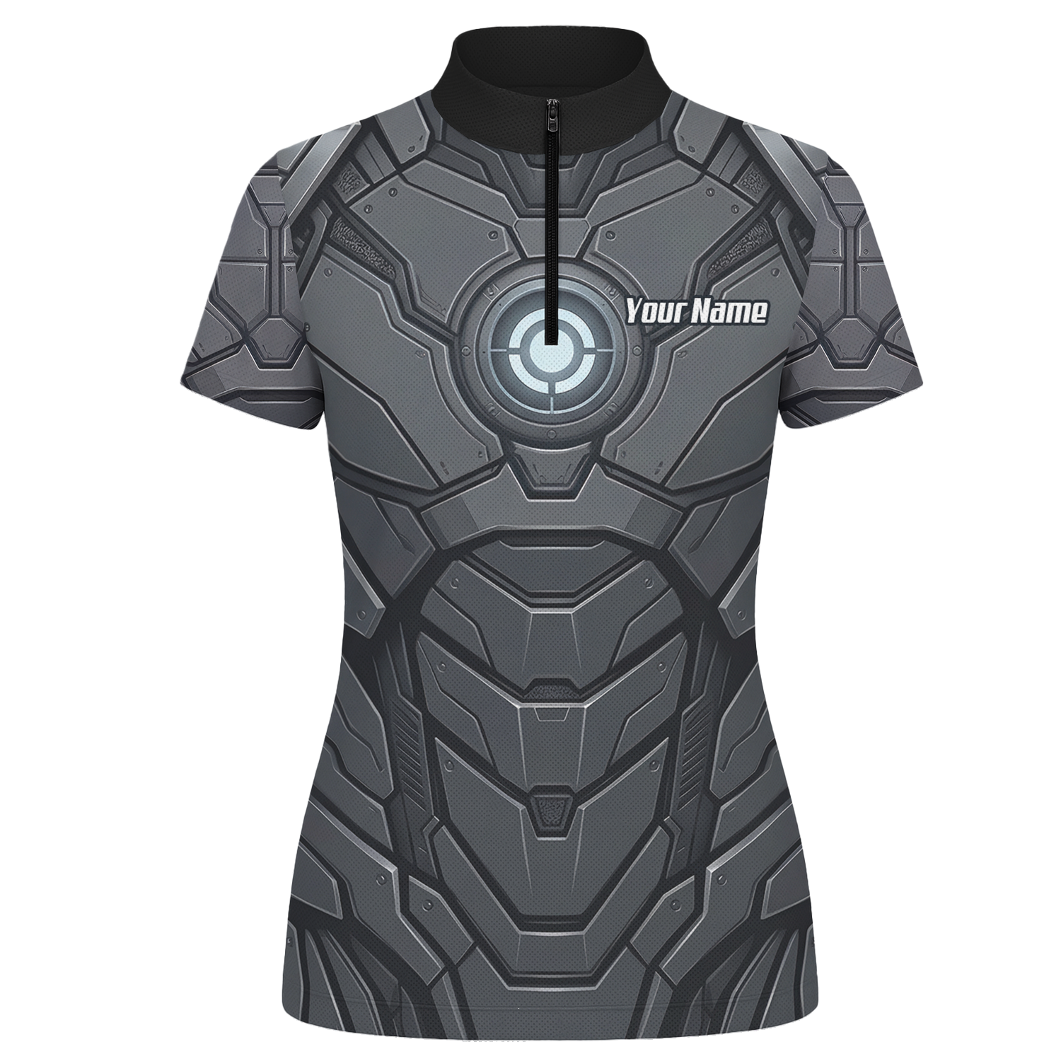 Personalised Women's Cybernetic Robot Armor Dart Jersey Custom Name Team Polo Shirt Grey Black C3855