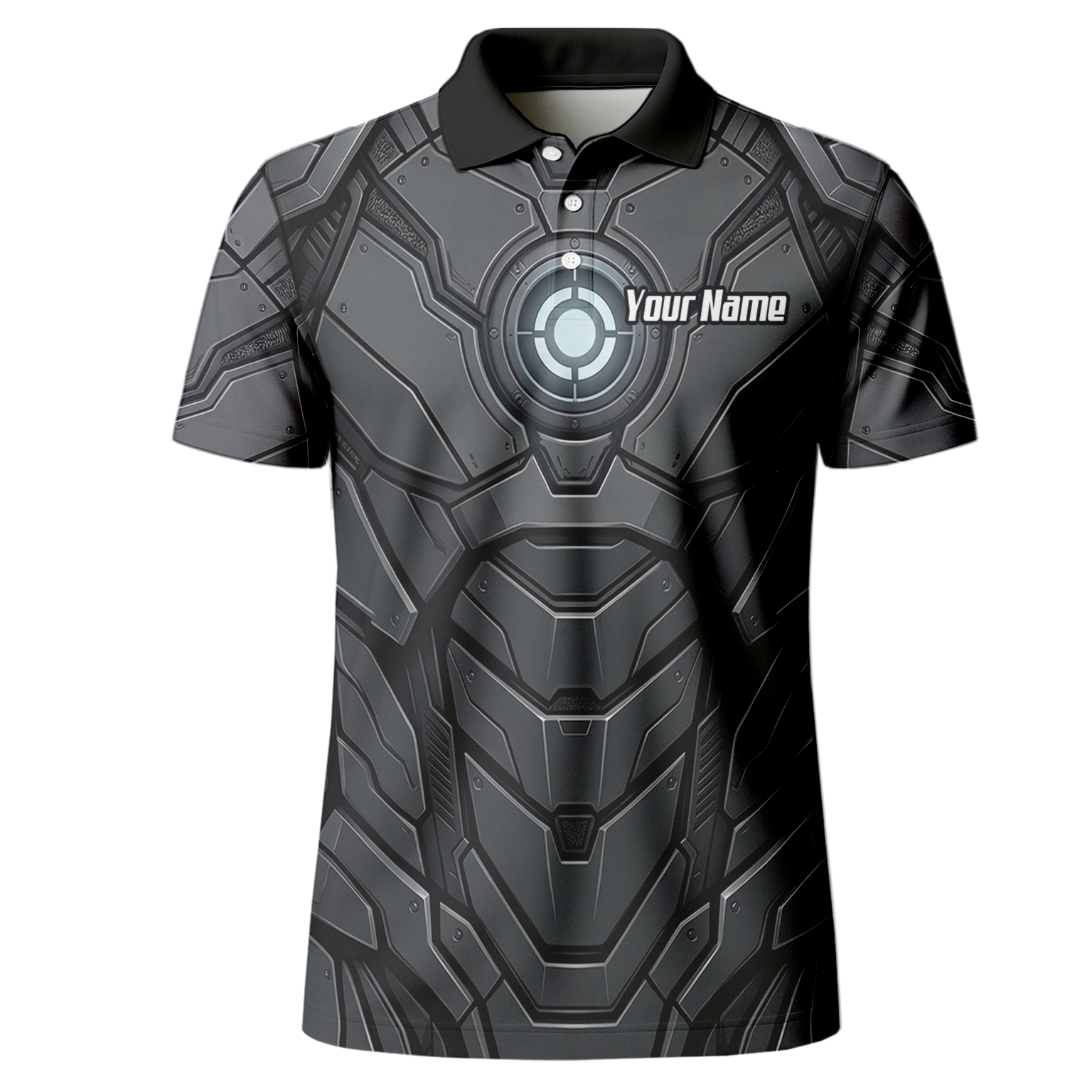 Personalised Men's Cybernetic Robot Armor Dart Jersey Custom Name Team Polo Shirt Grey Black C3855