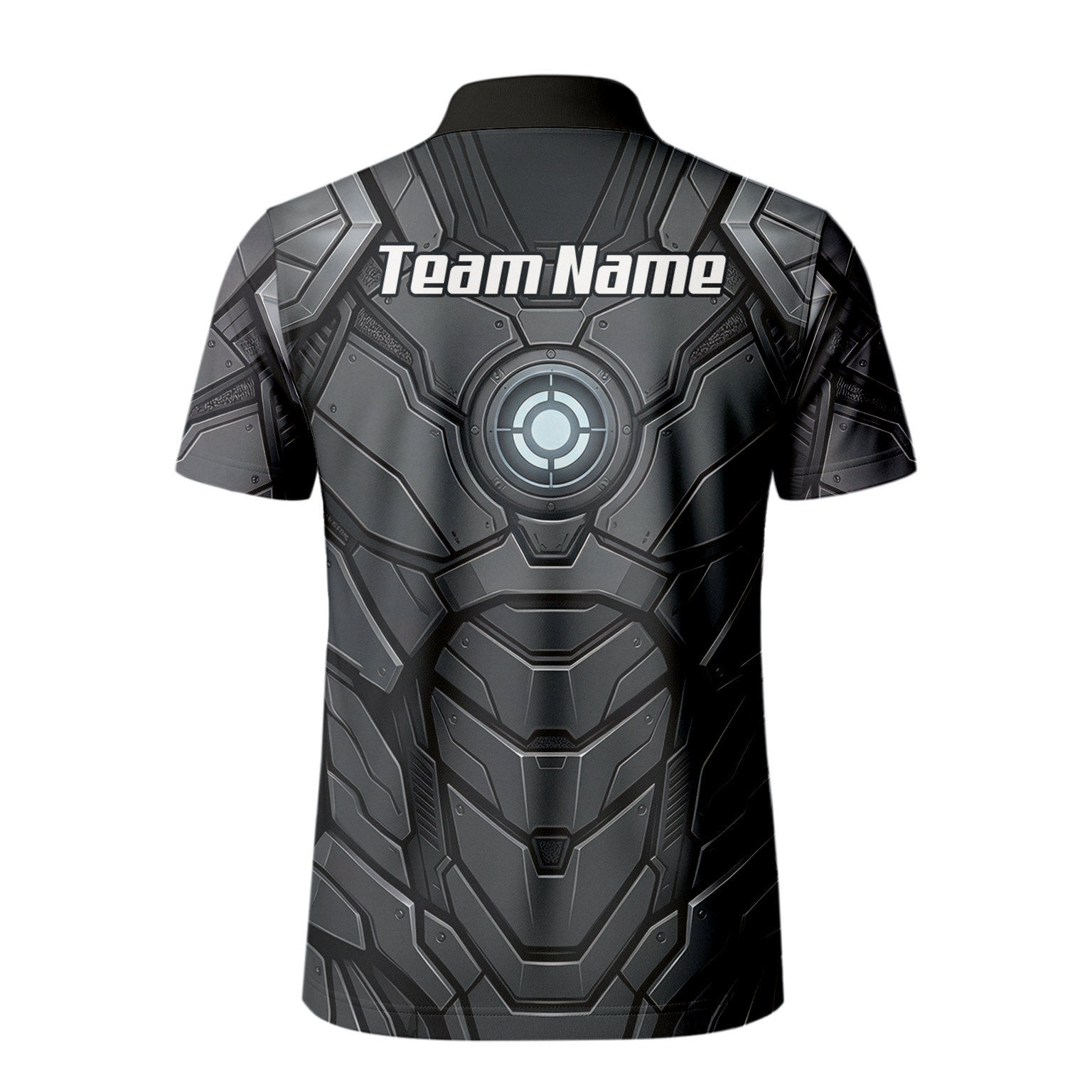 Personalised Men's Cybernetic Robot Armor Dart Jersey Custom Name Team Polo Shirt Grey Black C3855