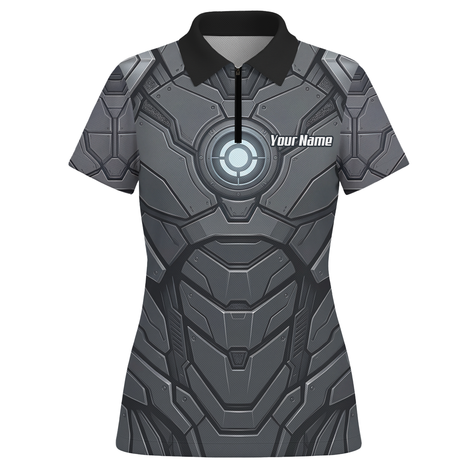 Personalised Women's Cybernetic Robot Armor Dart Jersey Custom Name Team Polo Shirt Grey Black C3855