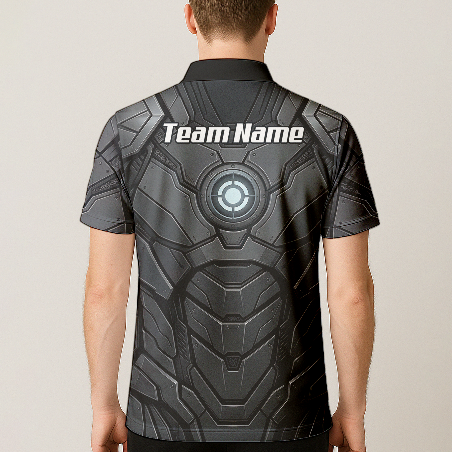 Personalised Men's Cybernetic Robot Armor Dart Jersey Custom Name Team Polo Shirt Grey Black C3855