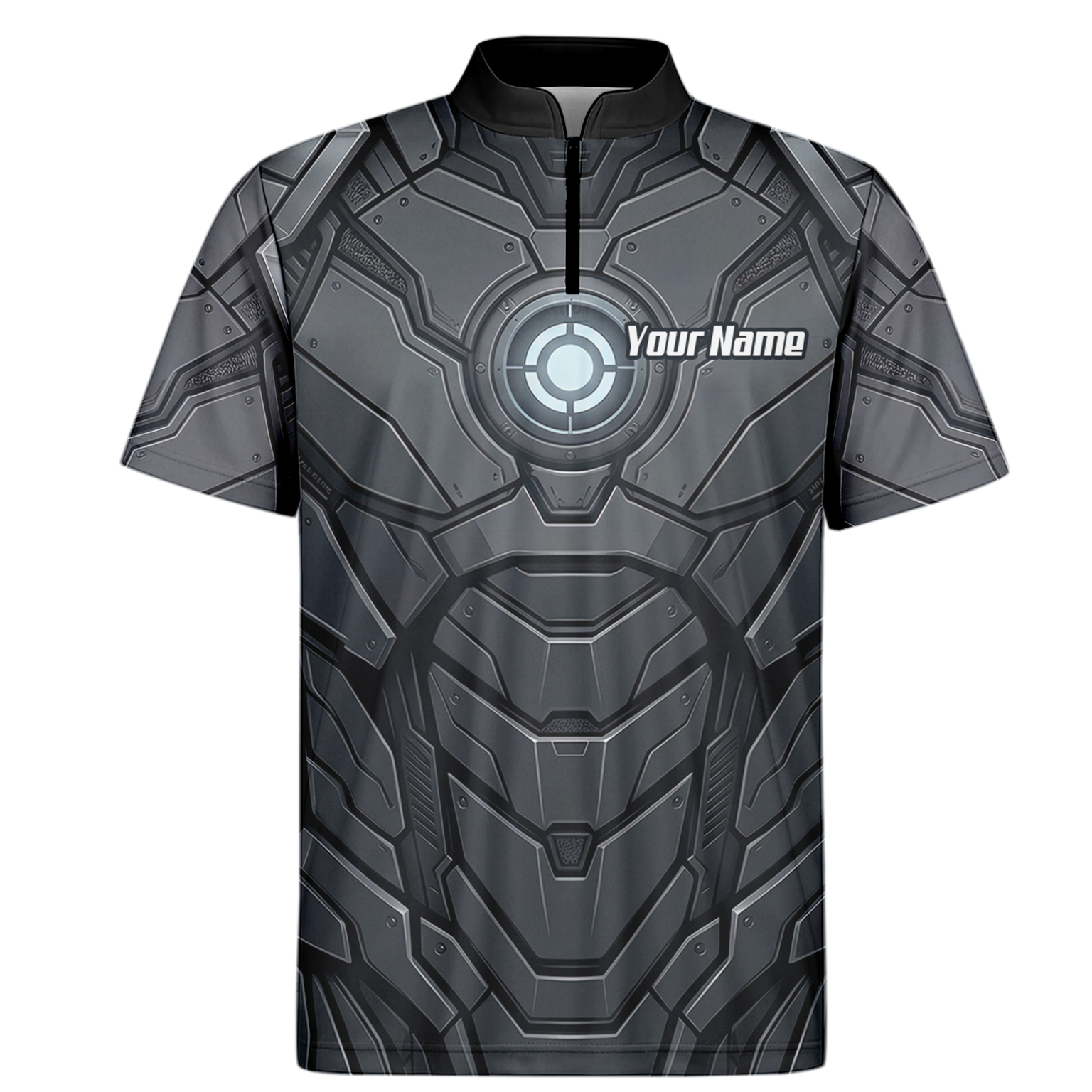 Personalised Men's Cybernetic Robot Armor Dart Jersey Custom Name Team Polo Shirt Grey Black C3855