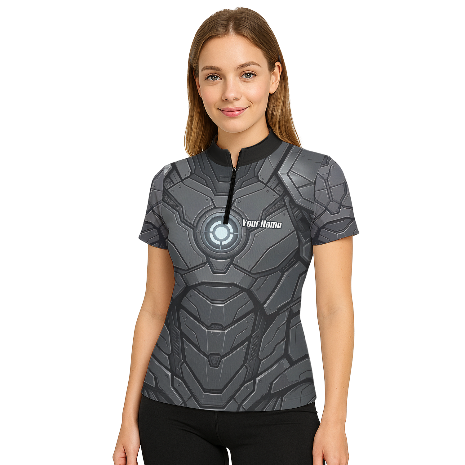 Personalised Women's Cybernetic Robot Armor Dart Jersey Custom Name Team Polo Shirt Grey Black C3855