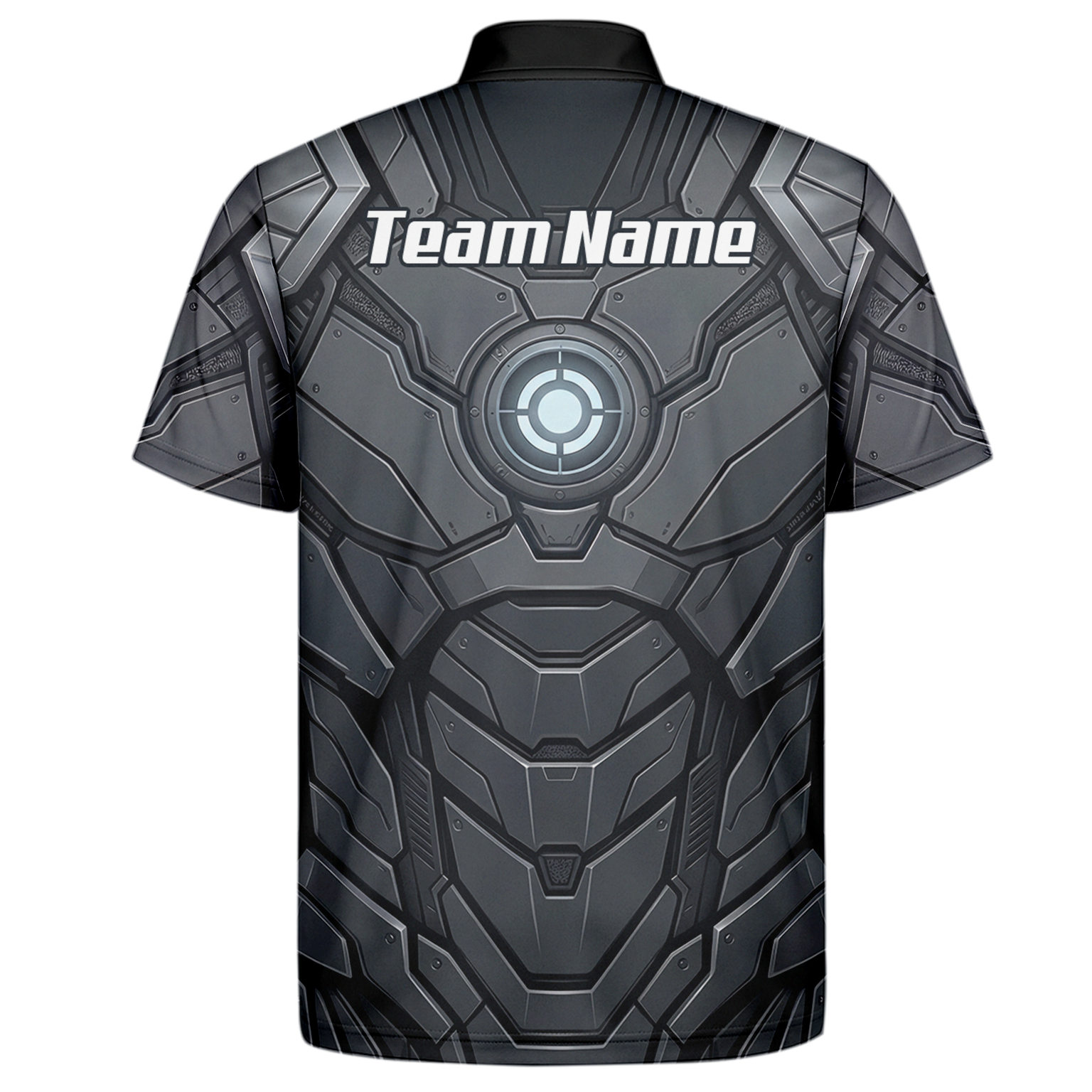 Personalised Men's Cybernetic Robot Armor Dart Jersey Custom Name Team Polo Shirt Grey Black C3855