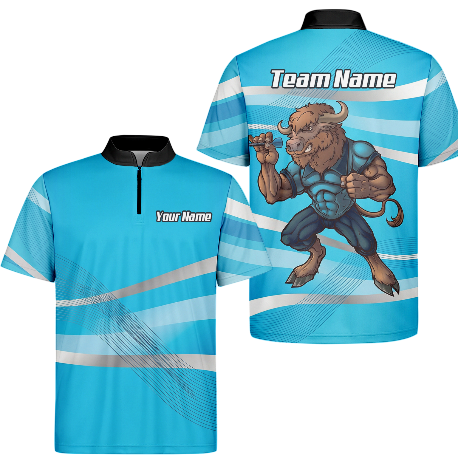 Personalised Buffalo Dart Jersey Polo and Zipper Blue White For Men Custom Mascot Shirt C5515 - Zipper Yes