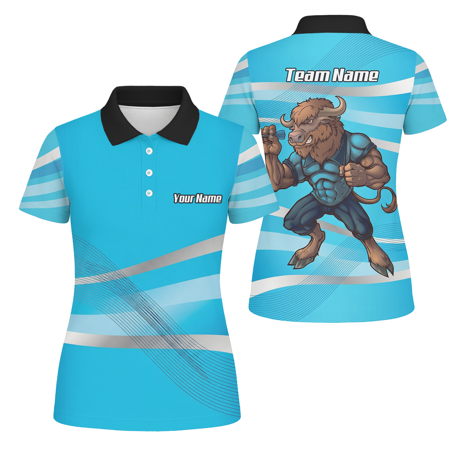 Personalised Buffalo Dart Jersey Polo and Zipper Blue White For Women Custom Mascot Shirt C5515 - Polo Yes