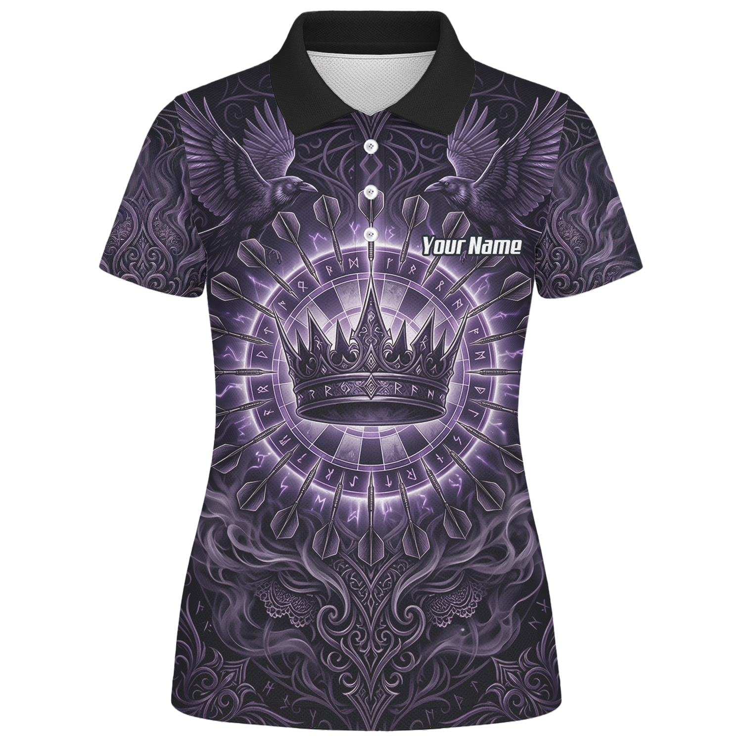 Personalised Purple Crown and Raven Dart Jersey for Women Custom Name Team Polo Shirt Black Purple C8212