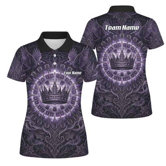 Personalised Purple Crown and Raven Dart Jersey for Women Custom Name Team Polo Shirt Black Purple C8212