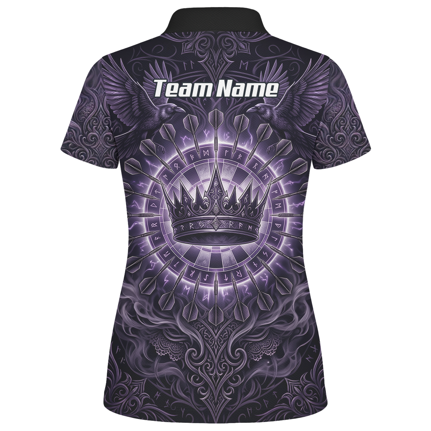 Personalised Purple Crown and Raven Dart Jersey for Women Custom Name Team Polo Shirt Black Purple C8212