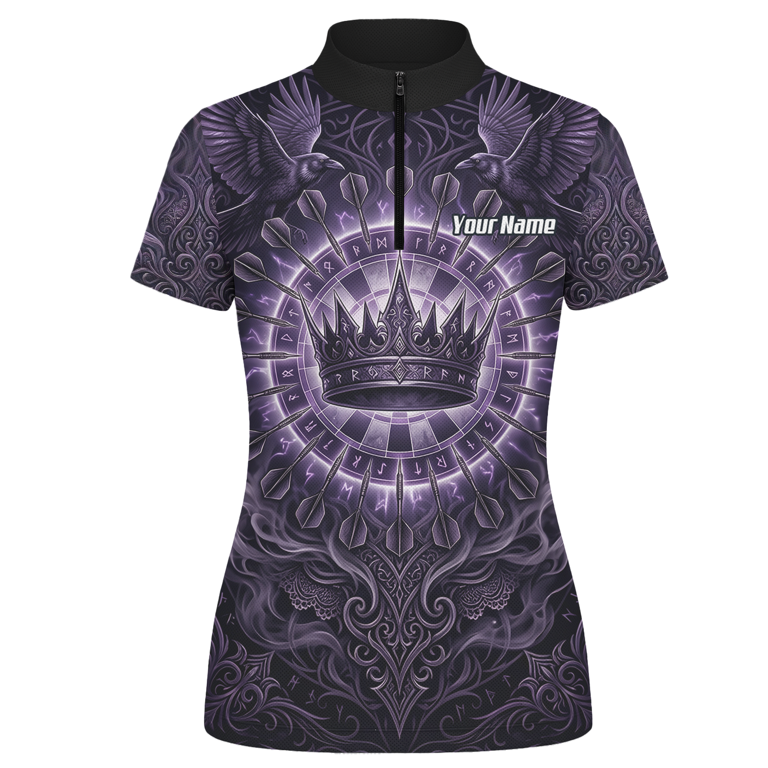 Personalised Purple Crown and Raven Dart Jersey for Women Custom Name Team Polo Shirt Black Purple C8212
