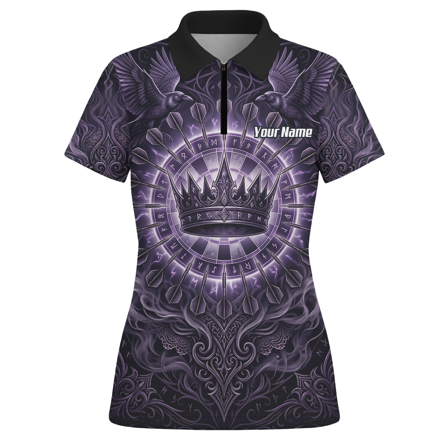 Personalised Purple Crown and Raven Dart Jersey for Women Custom Name Team Polo Shirt Black Purple C8212