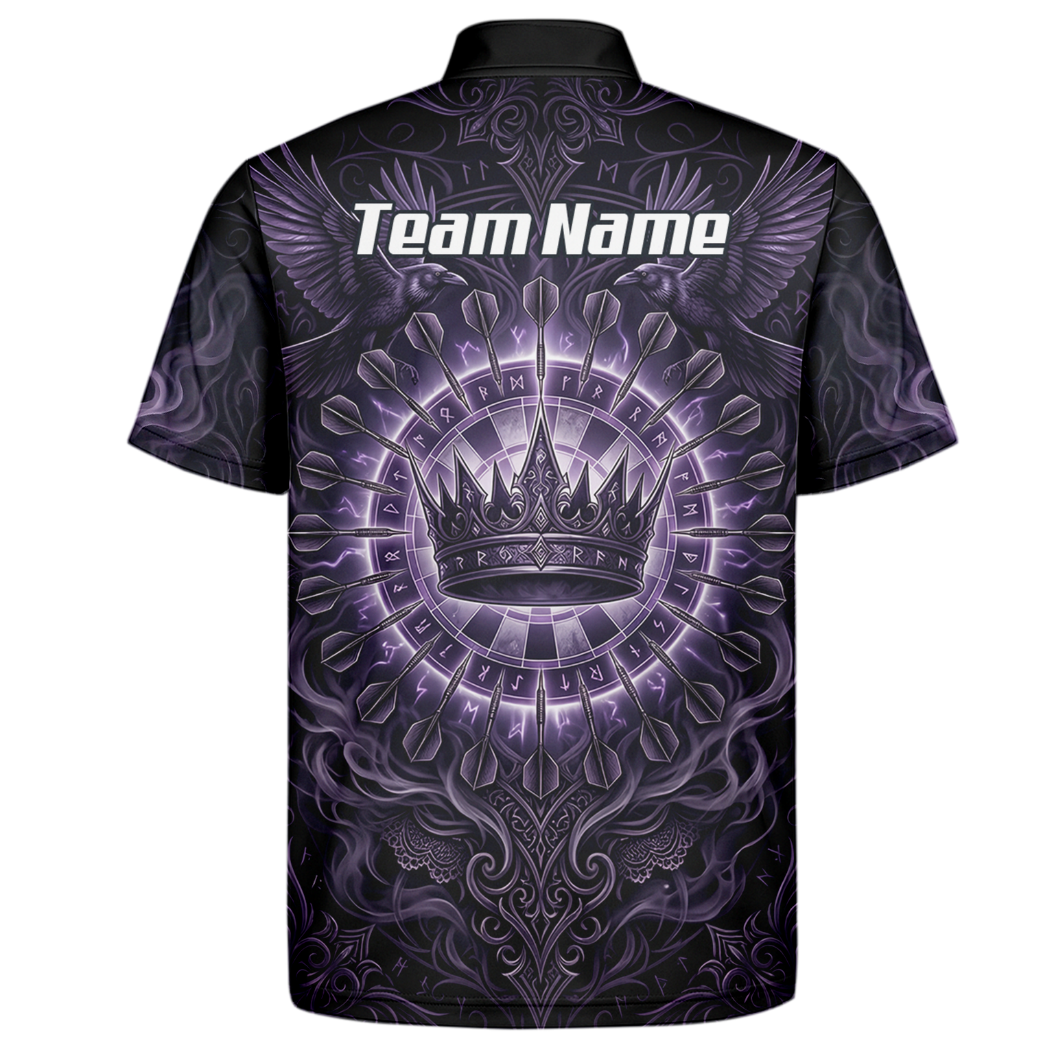 Personalised Purple Crown and Raven Dart Jersey for Men Custom Name Team Polo Shirt Black Purple C8212