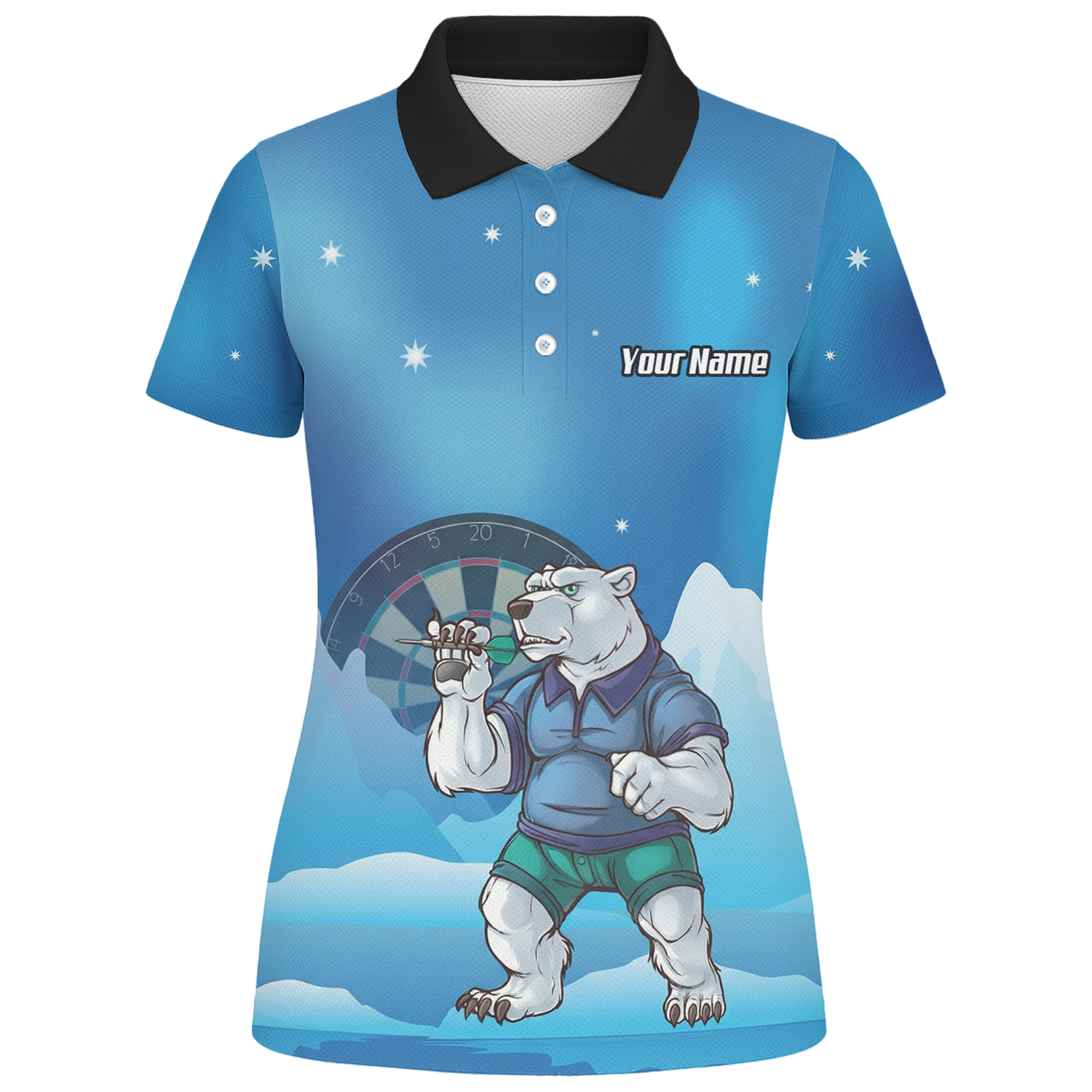 Personalised Polar Bear Dart Jersey Blue Arctic Polo and Zipper For Women D3546