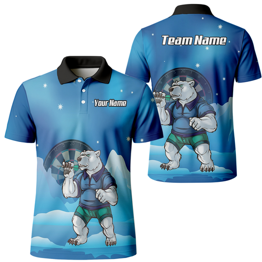 Personalised Polar Bear Dart Jersey Blue Arctic Polo and Zipper For Men D3546 - Polo Yes