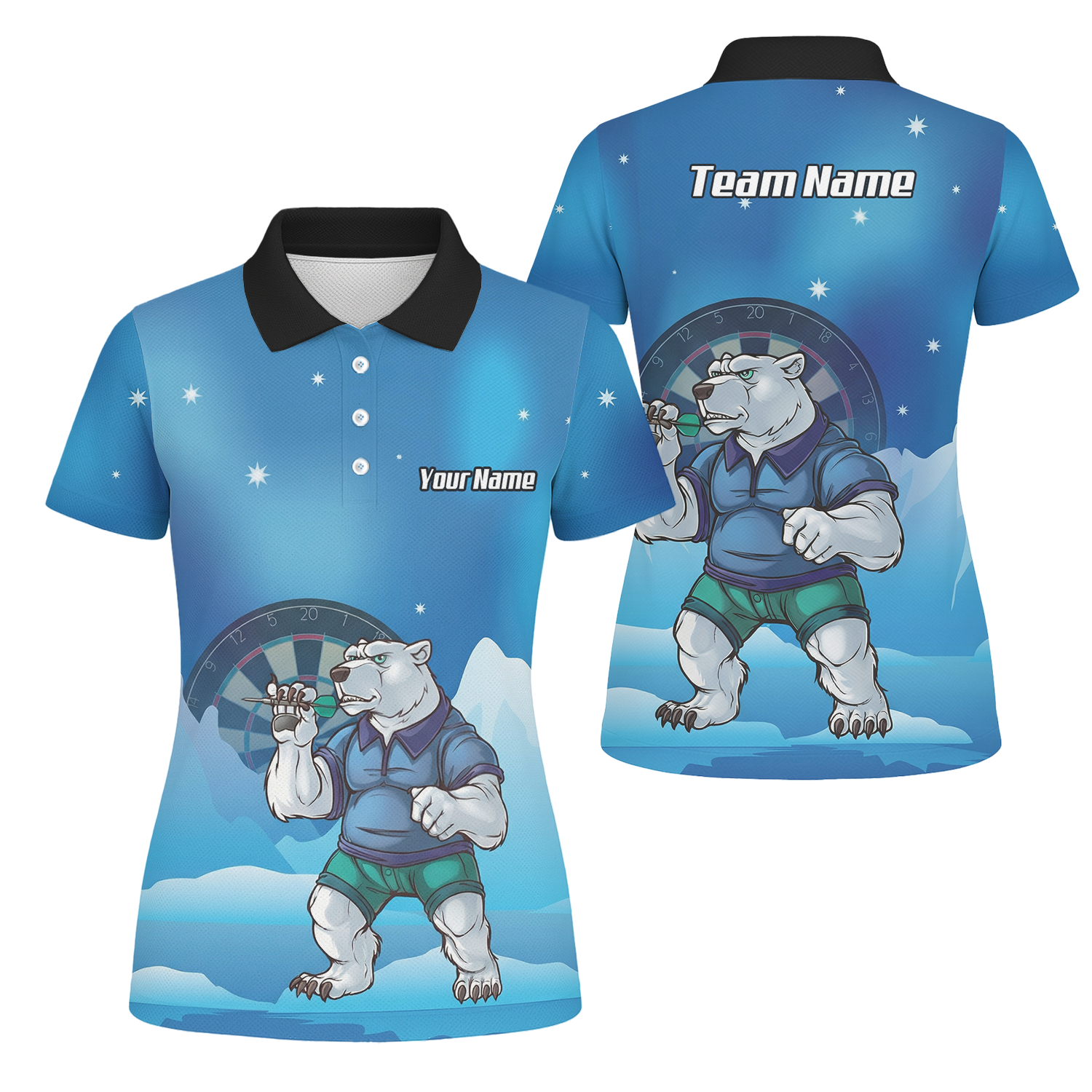 Personalised Polar Bear Dart Jersey Blue Arctic Polo and Zipper For Women D3546 - Polo Yes