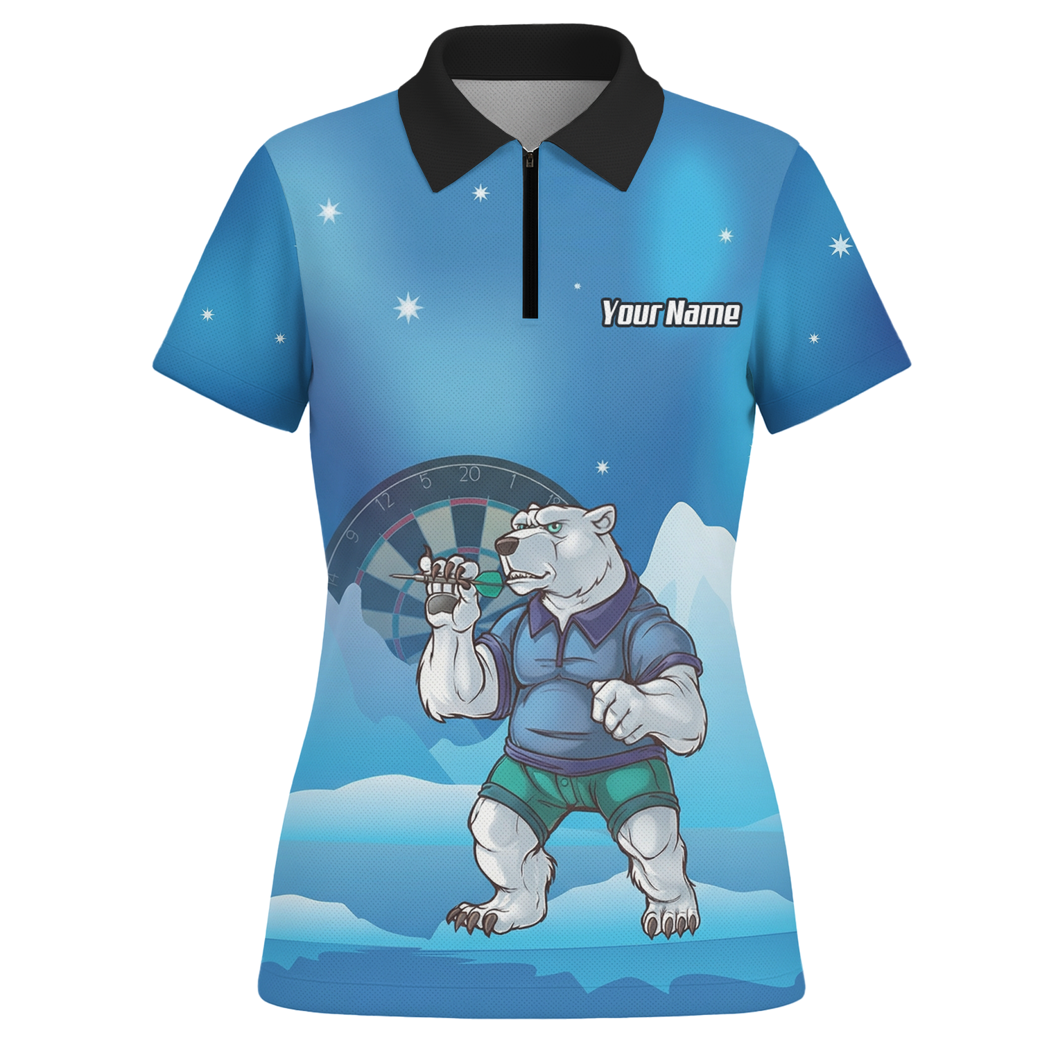 Personalised Polar Bear Dart Jersey Blue Arctic Polo and Zipper For Women D3546 - Polo -w Zipper Yes
